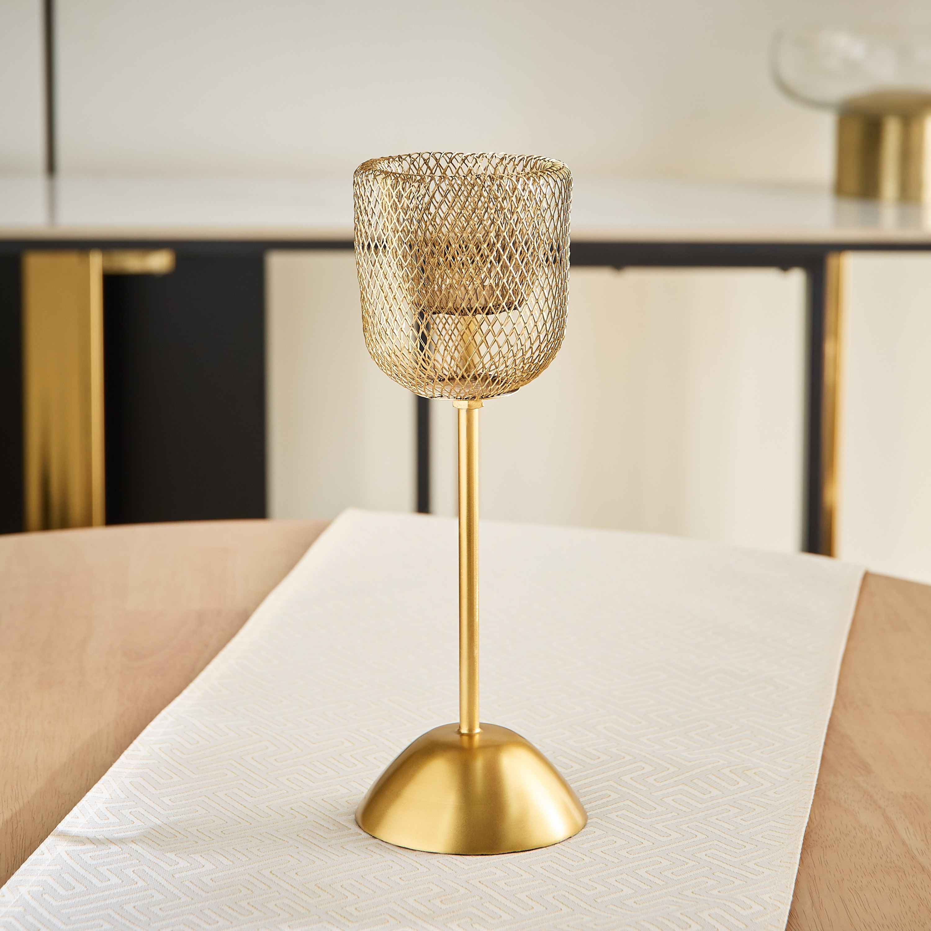Kumudh Aurora Decorative Mesh Pillar Candleholder - 9.5x9.5x31 cm-hbxlivingroom-decorandaccessories-candleholders-image-2