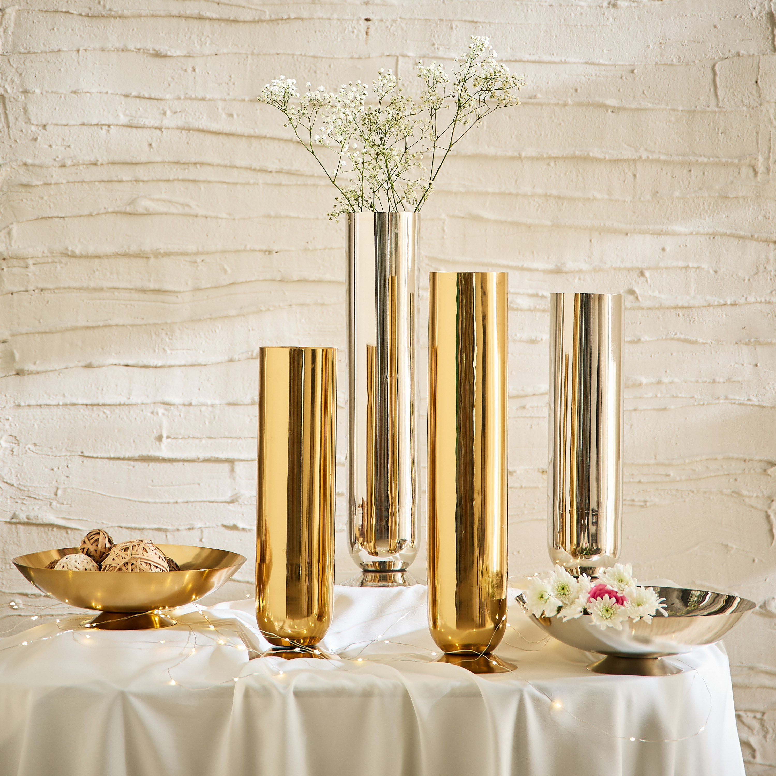 Bliss Samaya Decorative Cylindrical Vase with Base - 12x12x40 cm-hbxbedroom-decorandaccessories-vases-image-4