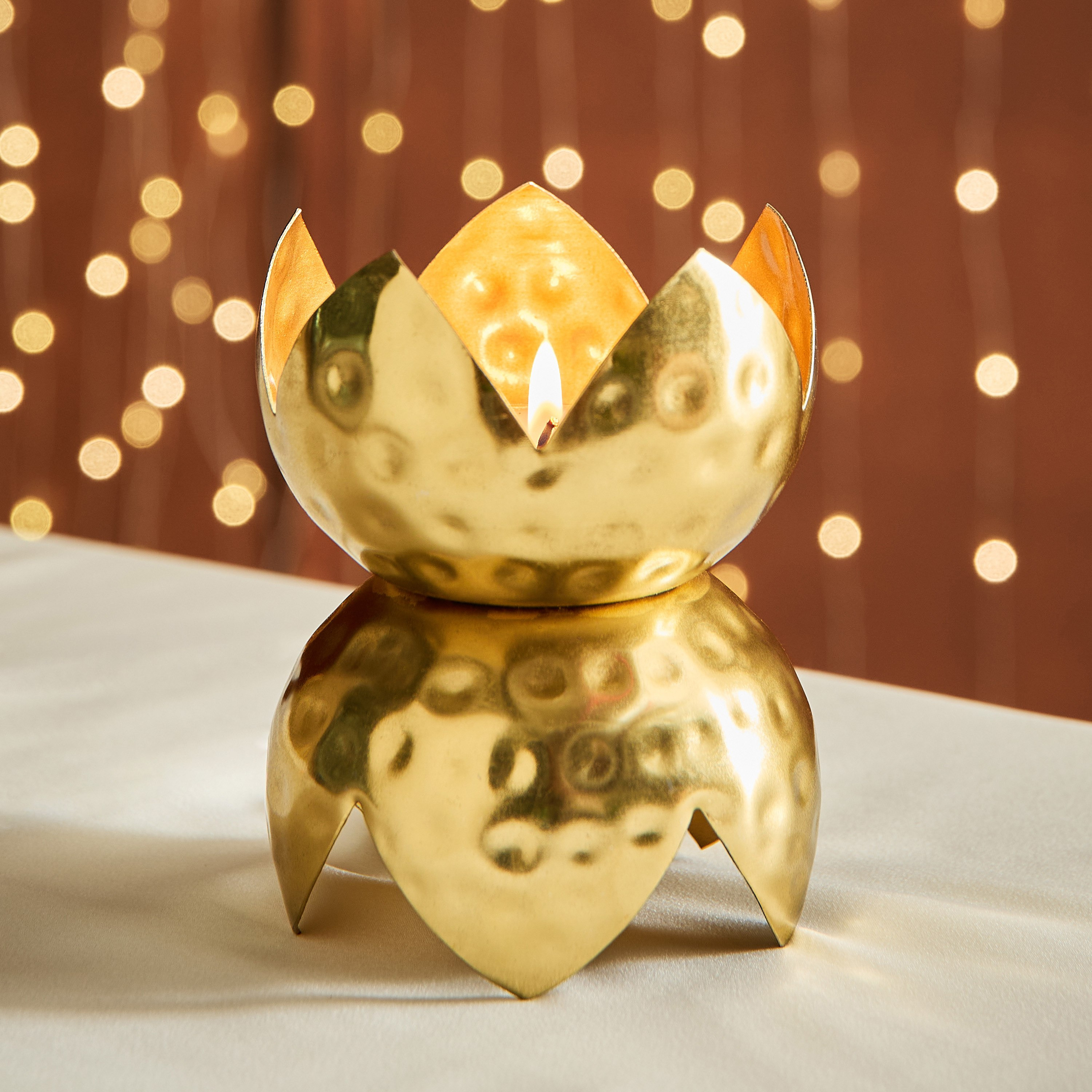 Kumudh Noore Decorative Hammered Candleholder - 10x10x13.5 cm-hbxlivingroom-decorandaccessories-candleholders-image-1