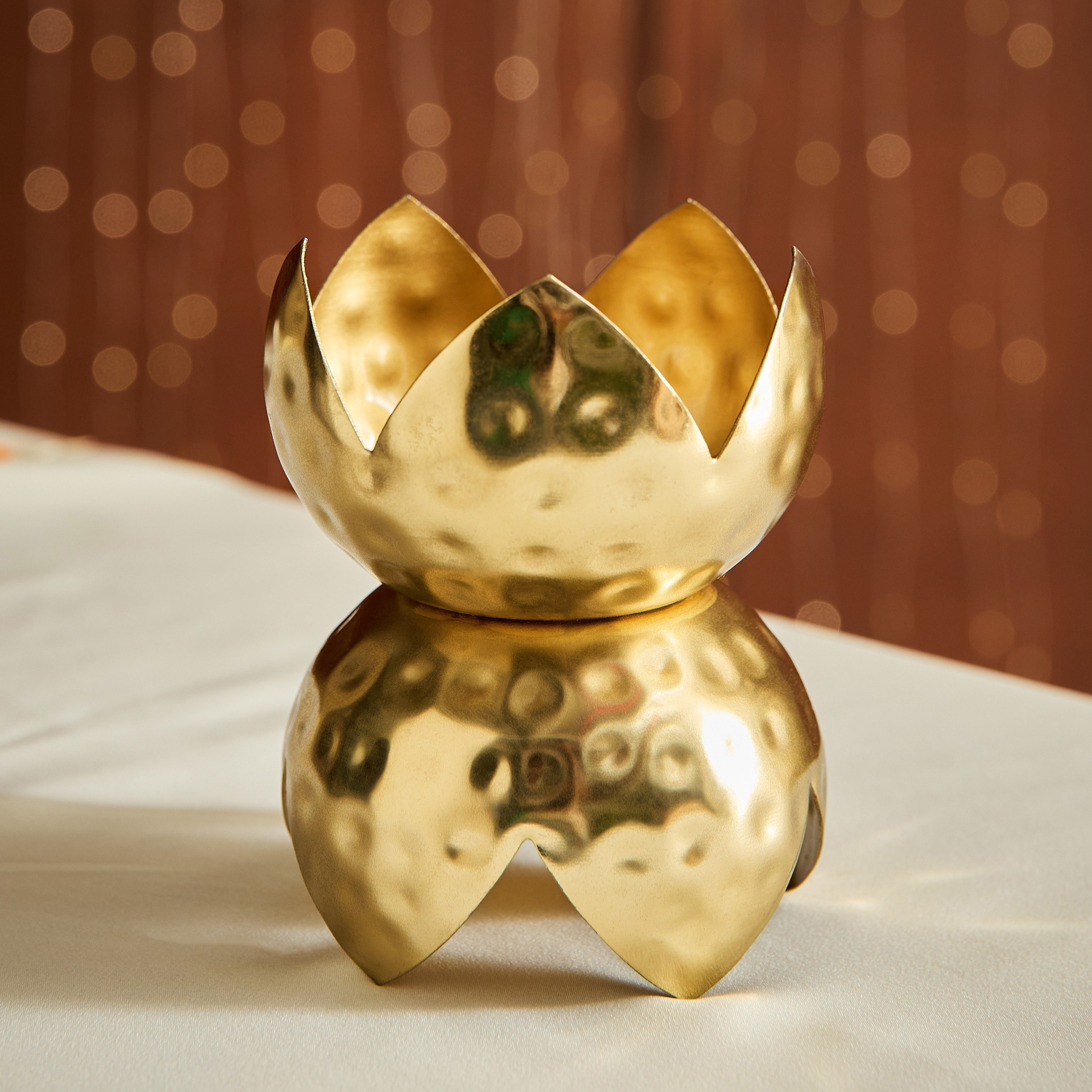 Kumudh Noore Decorative Hammered Candleholder - 10x10x13.5 cm-hbxlivingroom-decorandaccessories-candleholders-image-2