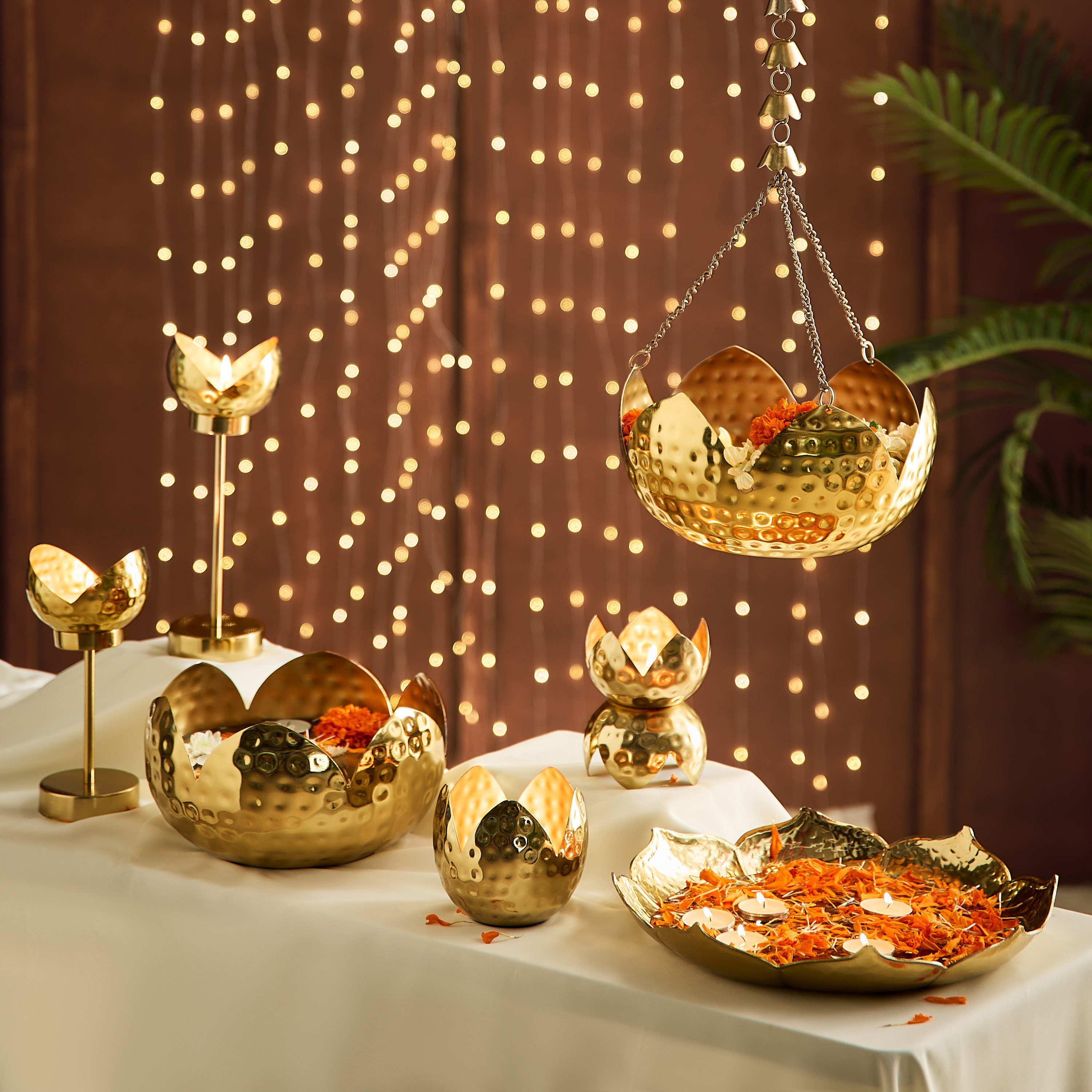 Kumudh Noore Decorative Hammered Candleholder - 10x10x13.5 cm-hbxlivingroom-decorandaccessories-candleholders-image-4