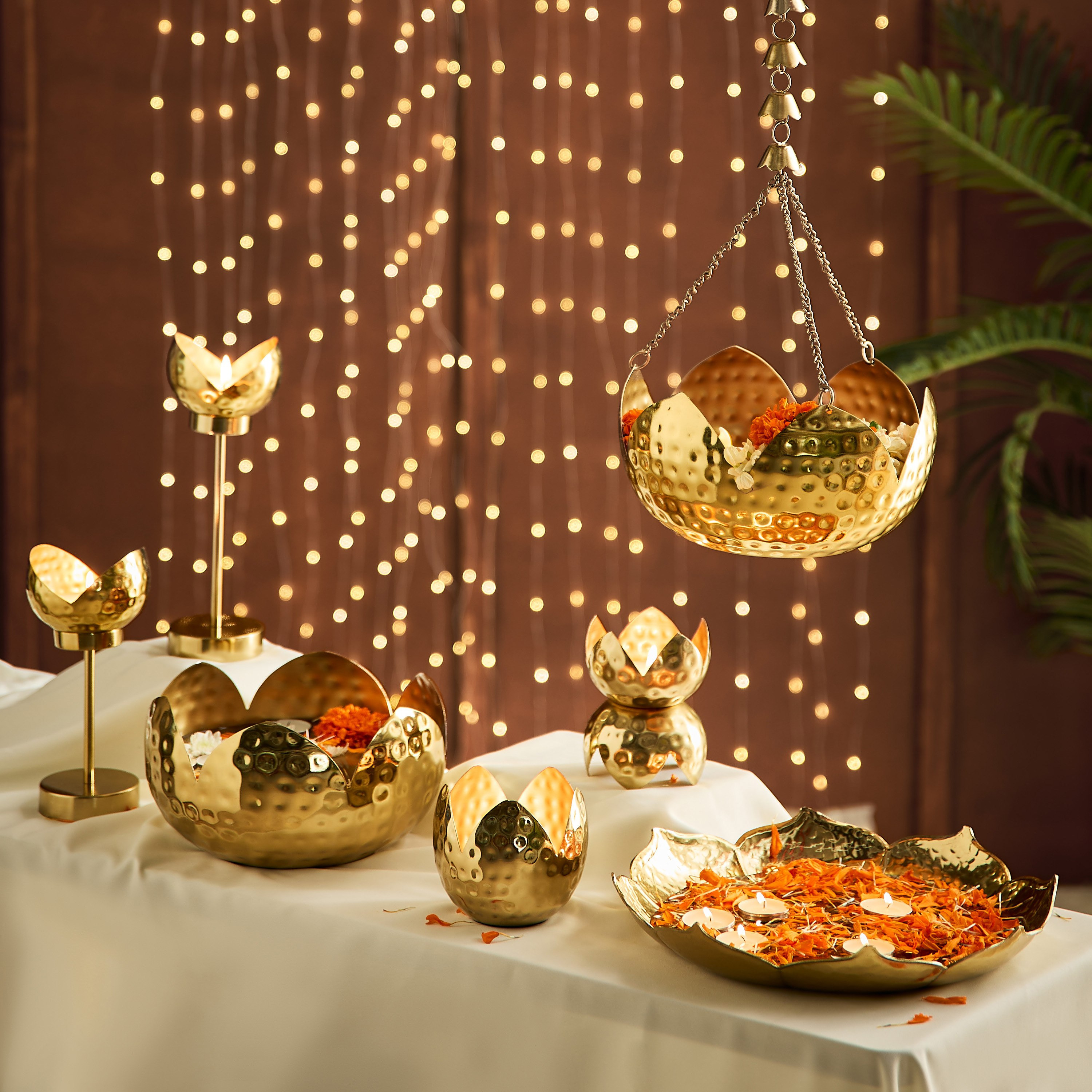Kumudh Noore Decorative Hammered Candleholder - 10x9.5x27 cm-hbxlivingroom-decorandaccessories-candleholders-image-4