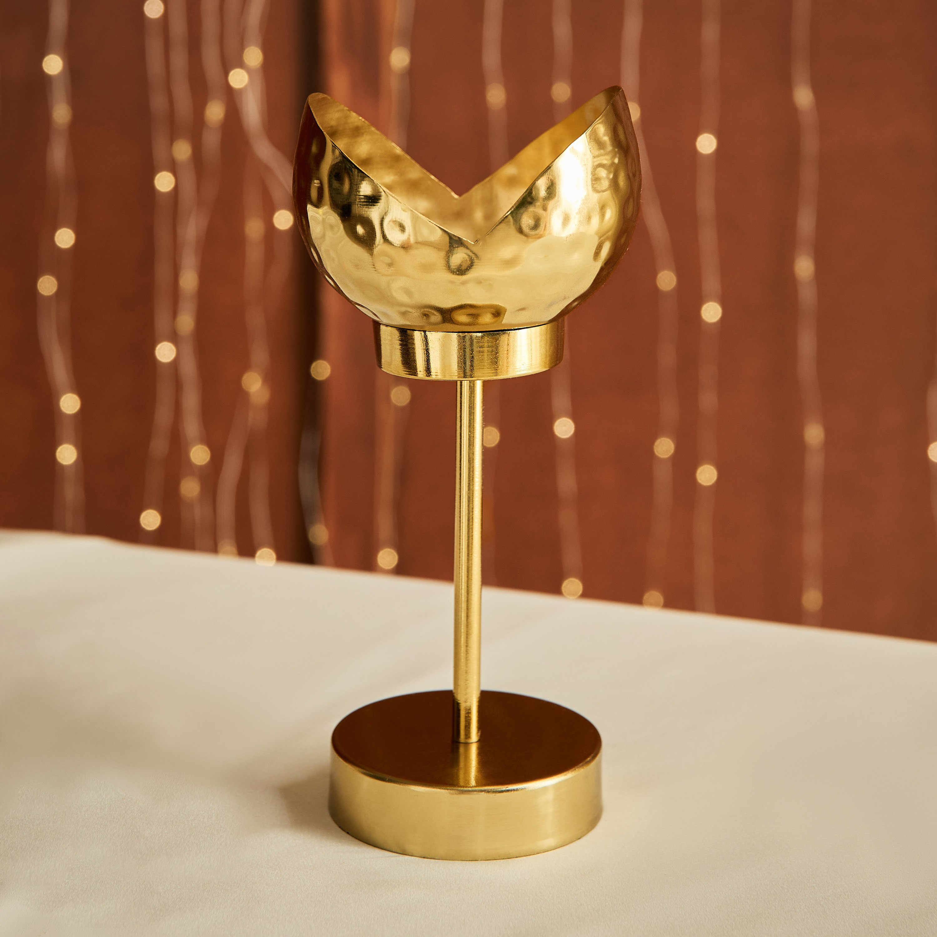 Kumudh Noore Hammered Decorative Candleholder - 10x9.5x21 cm-hbxlivingroom-decorandaccessories-candleholders-image-2