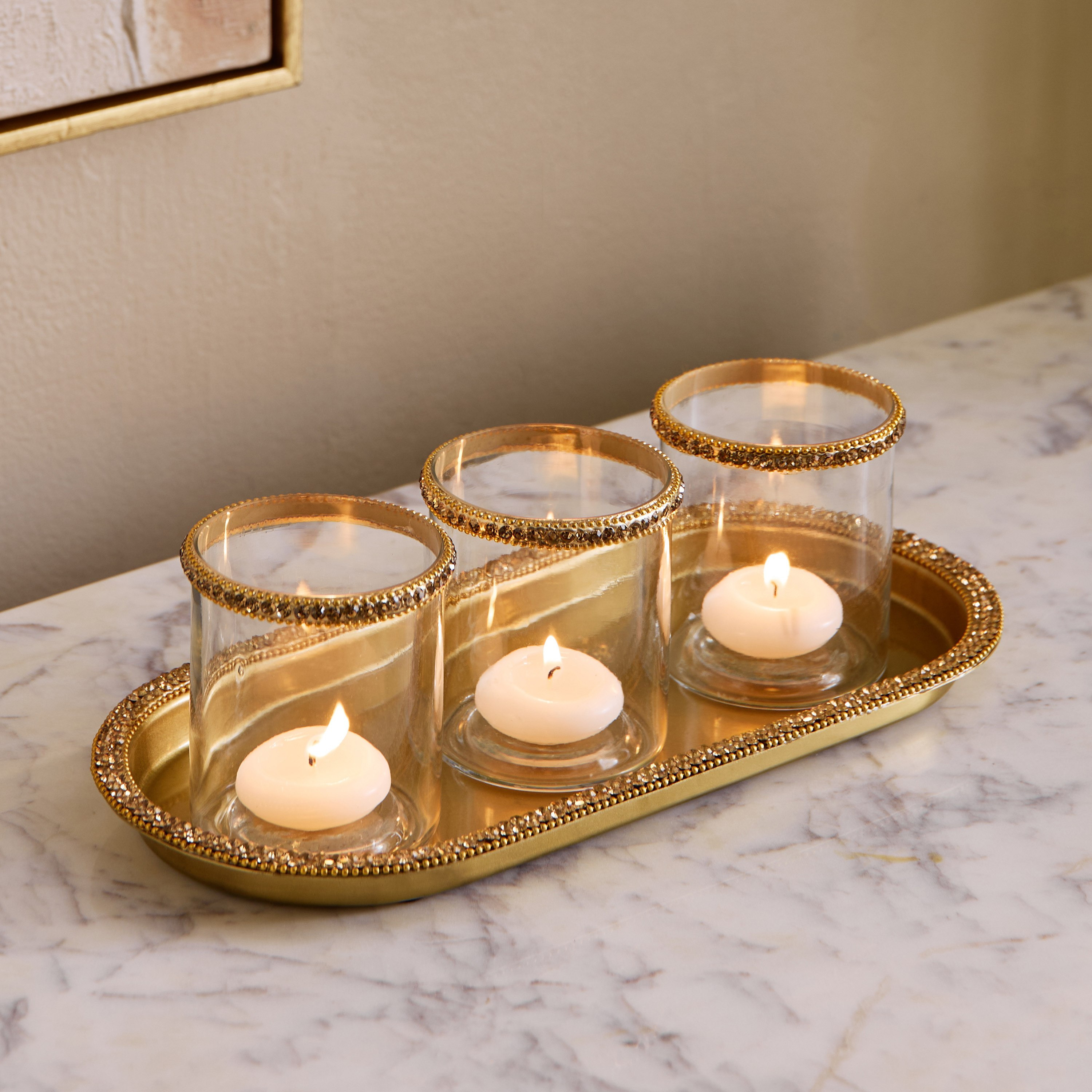طقم حاملات شموع تيلايت 3 قطع مع صينية للديكور من إيراس إيلارا-hbxlivingroom-decorandaccessories-candleholders-image-1