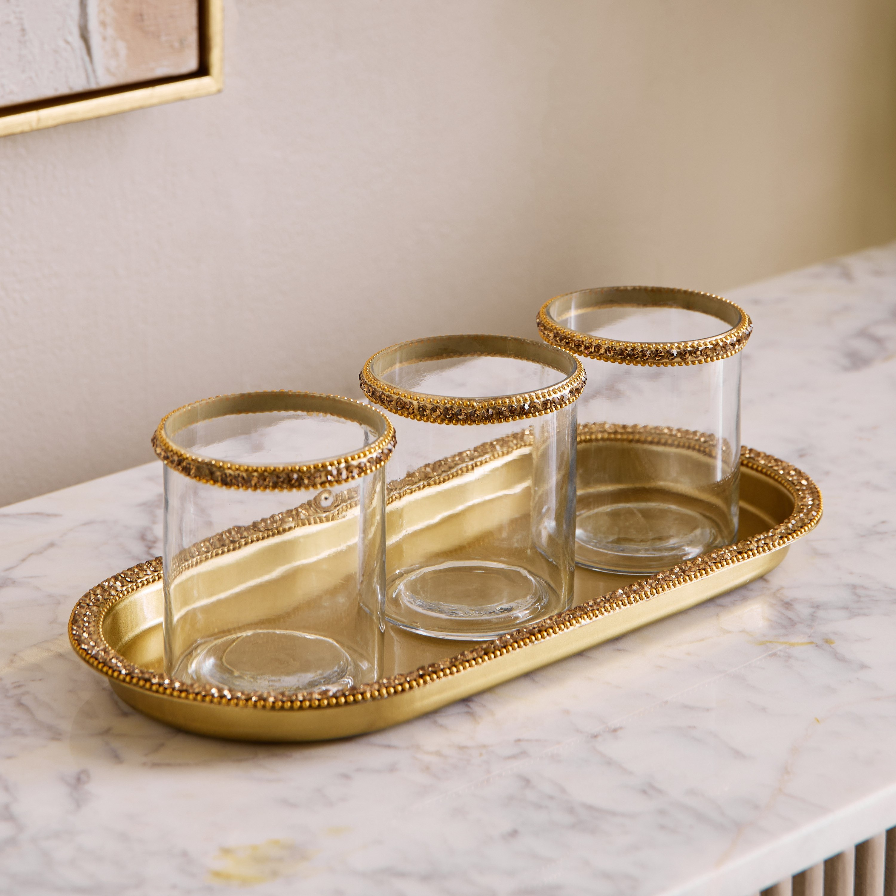 طقم حاملات شموع تيلايت 3 قطع مع صينية للديكور من إيراس إيلارا-hbxlivingroom-decorandaccessories-candleholders-image-2