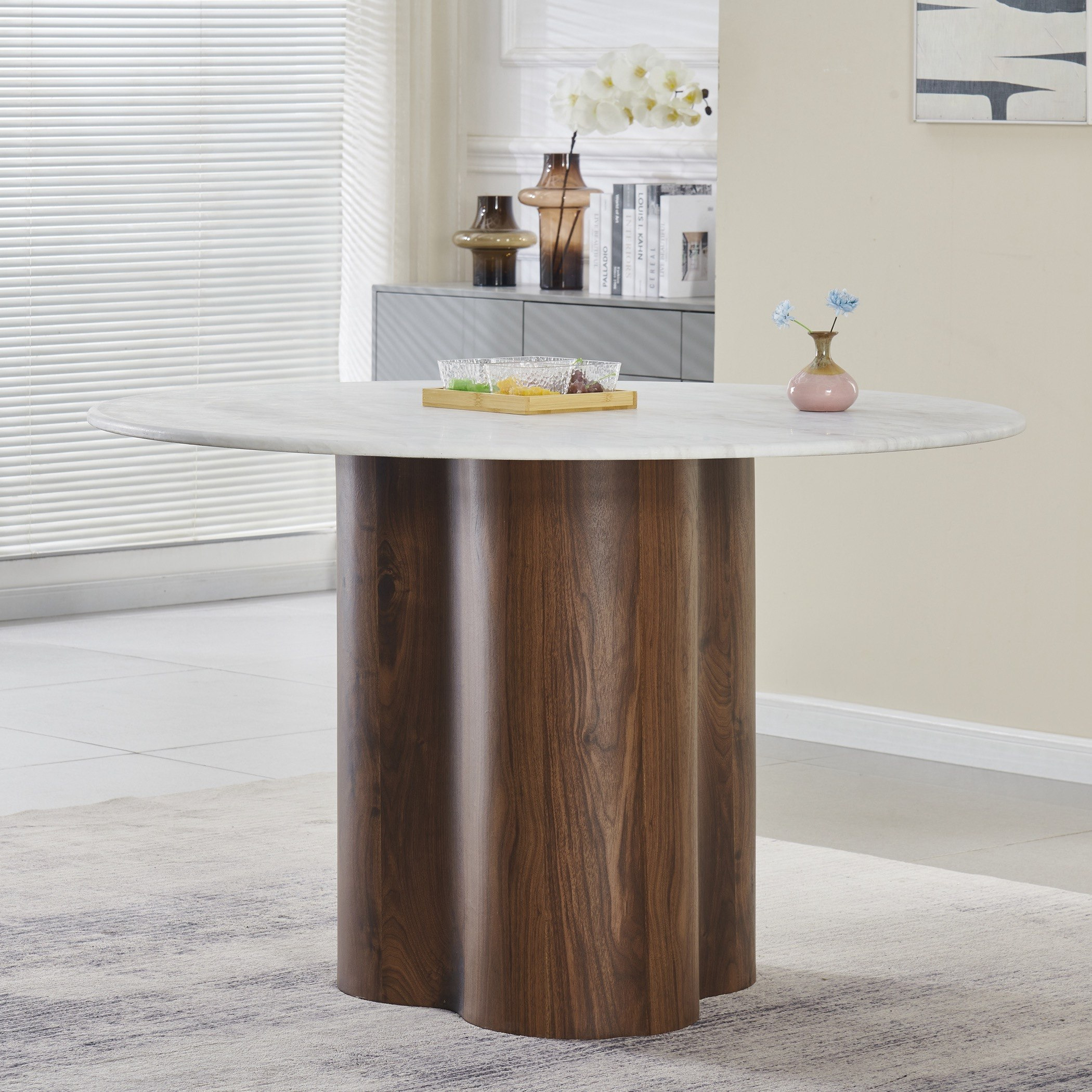 Velasco 4-Seater Marble Top Round Dining Table-hbxfurniture-diningtablesandsets-diningtables-fourseater-image-2