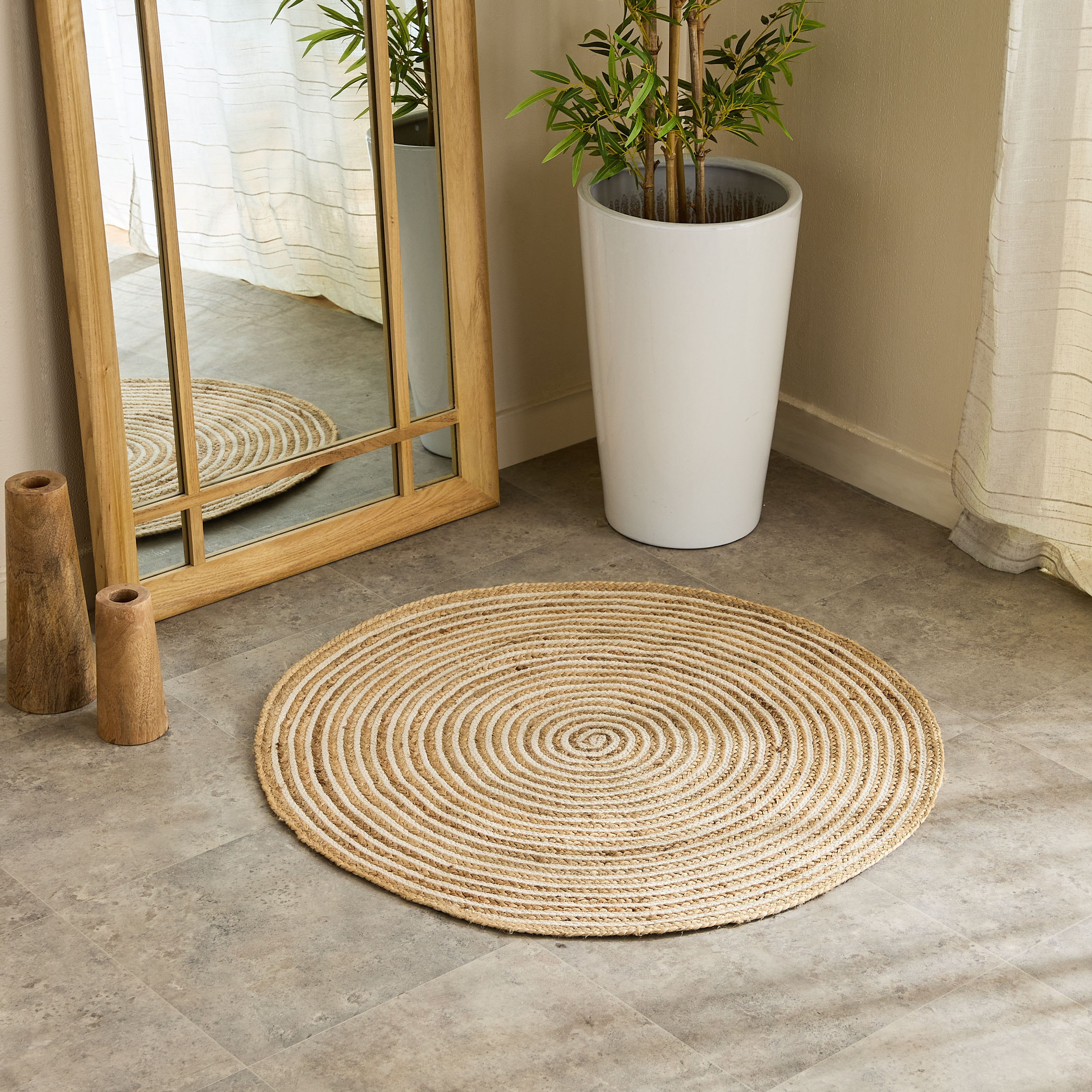 Buy Eco Swrils Round Handmade Jute Rug - 90 cm Online in UAE | Homebox