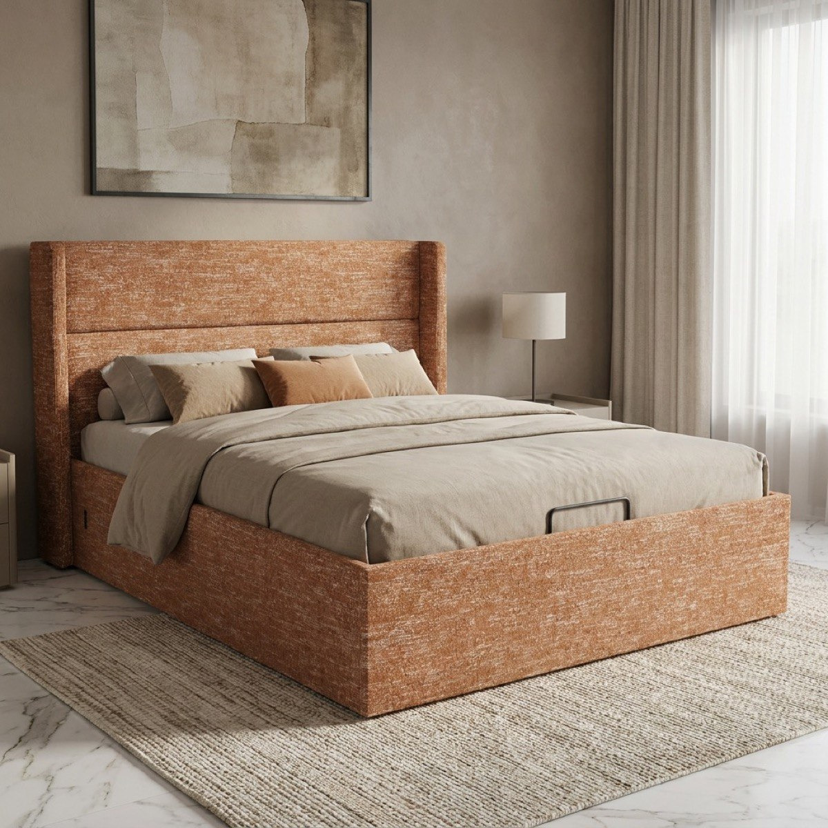 Orro Ray Wing Smart Hydraulic Upholstered Queen Bed - 160x200 cm-hbxbedroom-bedsandbedsets-beds-queen-image-1