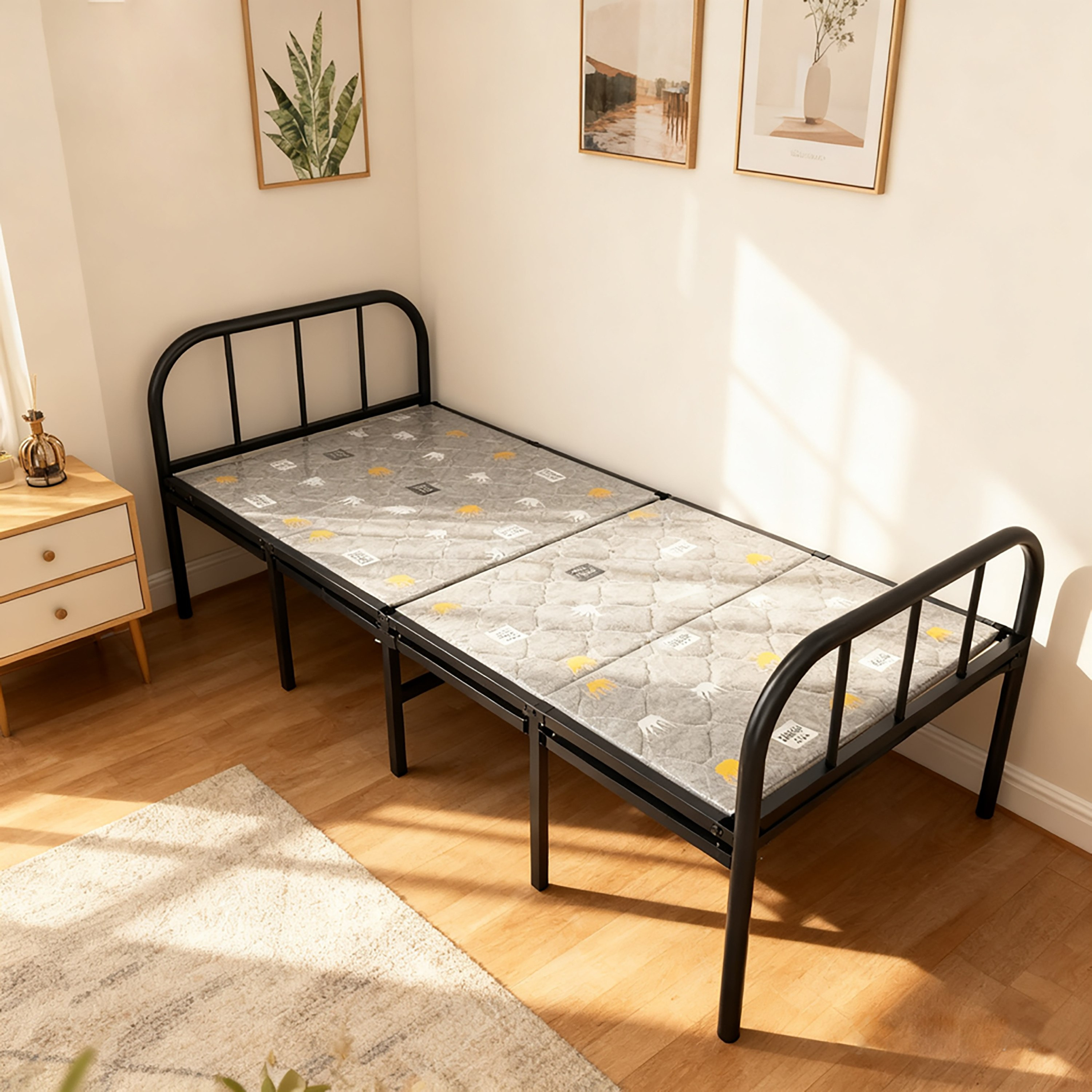 Movo Regat Metal Foldable Guest Single Bed - 90x190 cm-hbxfurniture-bedsandbedsets-daybeds-image-1