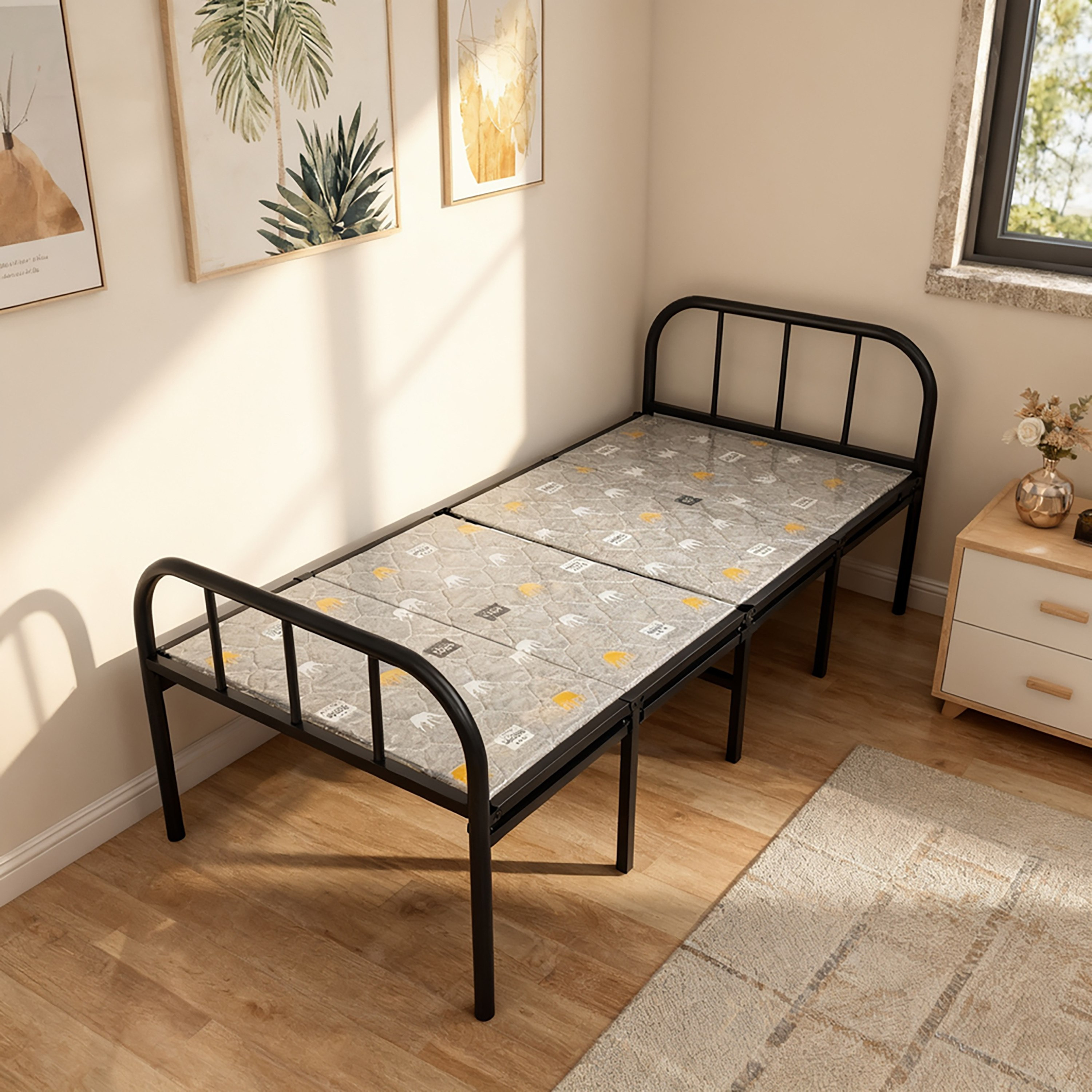 Movo Regat Metal Foldable Guest Single Bed - 90x190 cm-hbxfurniture-bedsandbedsets-daybeds-image-2
