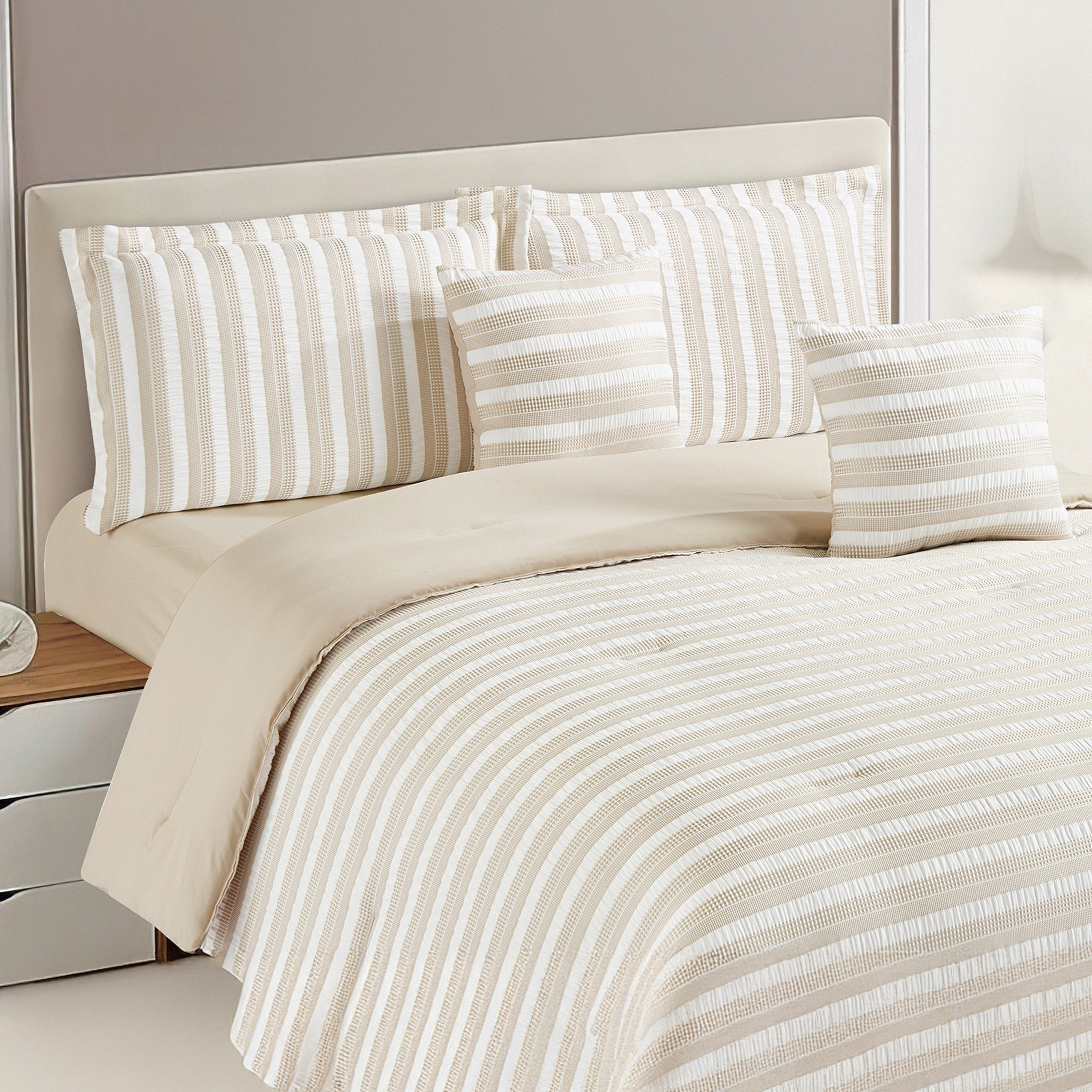 طقم لحاف وشرشف كينج 5 قطع مخطط جاكار وافل من براكسـتون - 220×240 سم-hbxhomeware-hbxbedroom-image-1