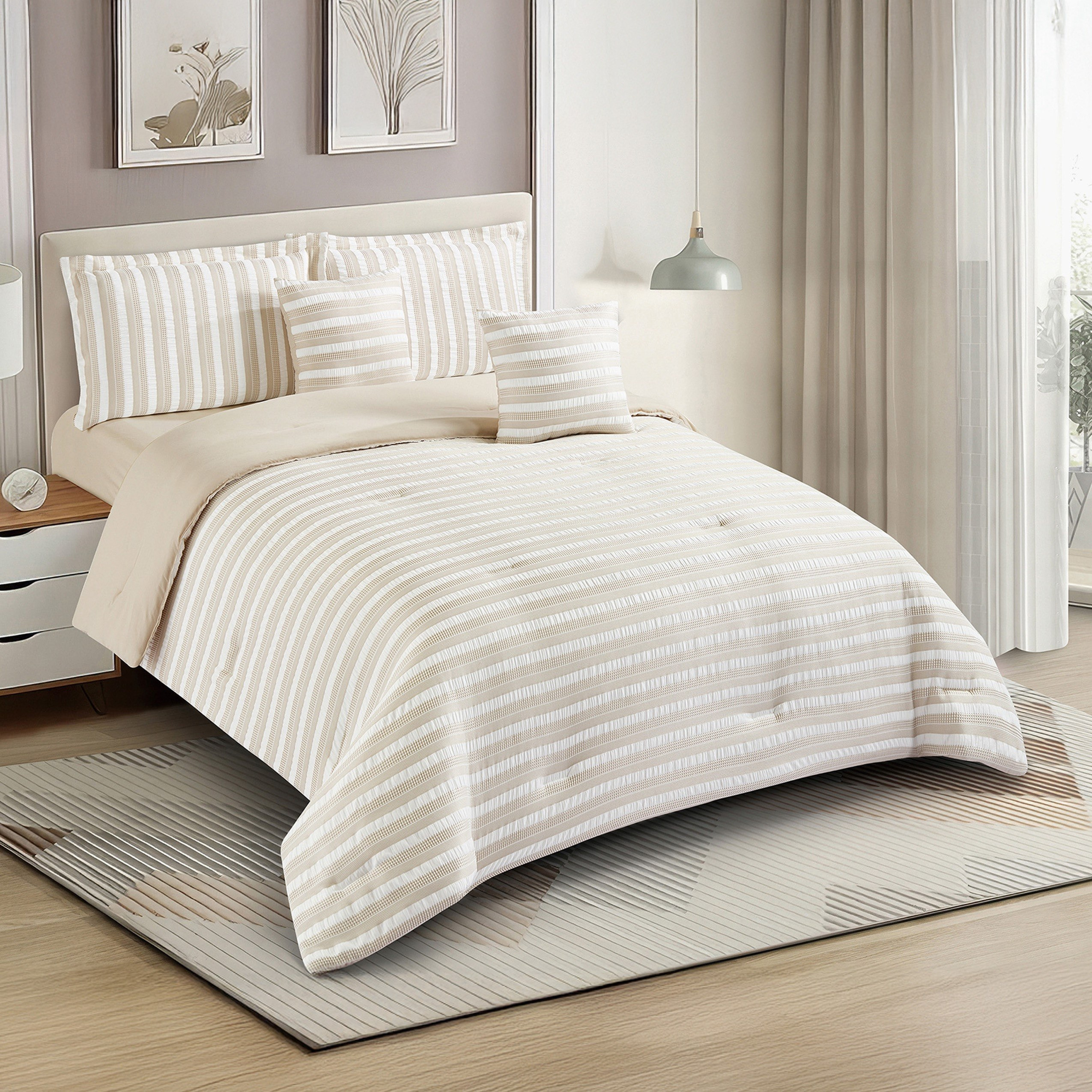 طقم لحاف وشرشف كينج 5 قطع مخطط جاكار وافل من براكسـتون - 220×240 سم-hbxhomeware-hbxbedroom-image-2
