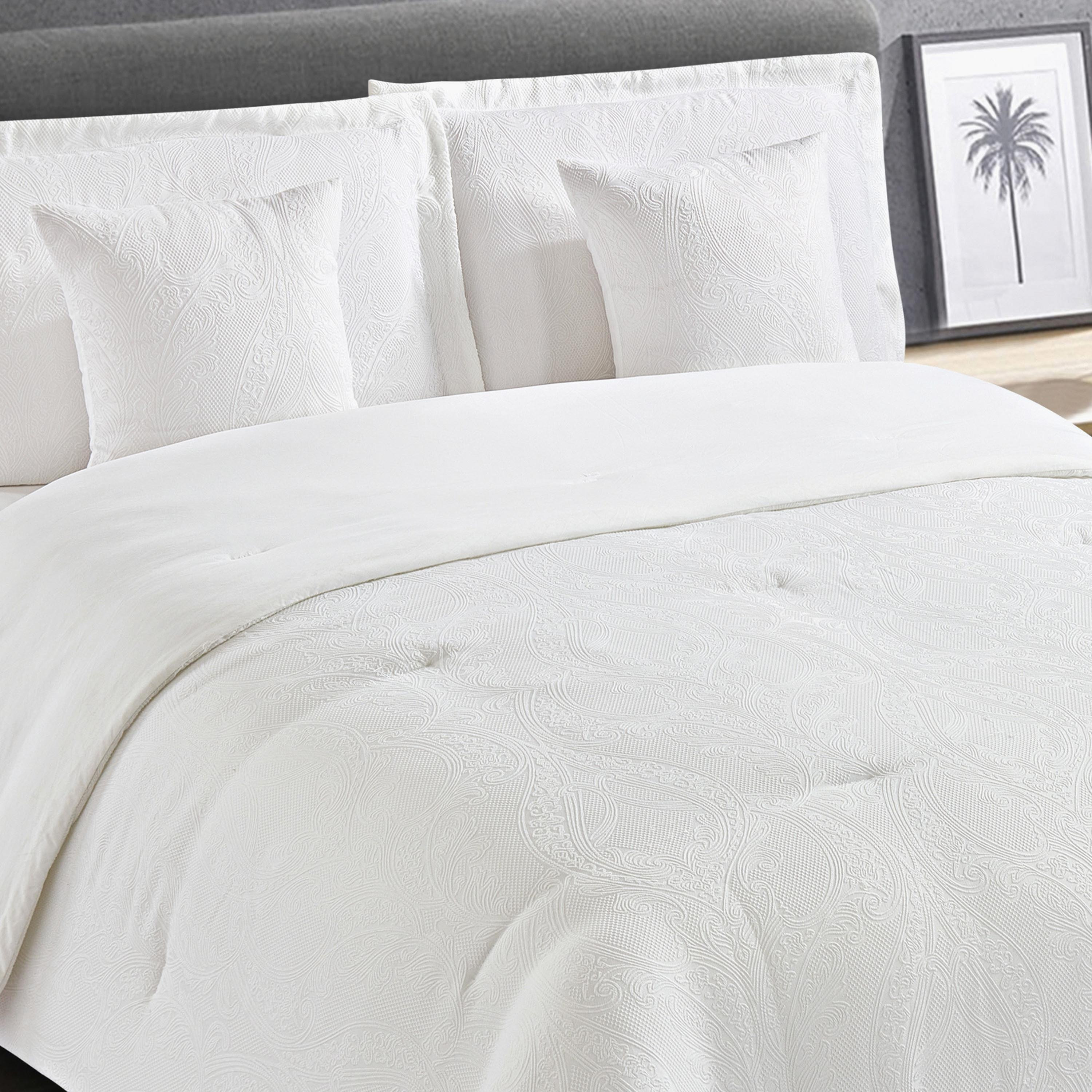 White Bliss 5-Piece Paisley Jacquard King Comforter Set - 220x240 cm-hbxhomeware-hbxbedroom-image-1