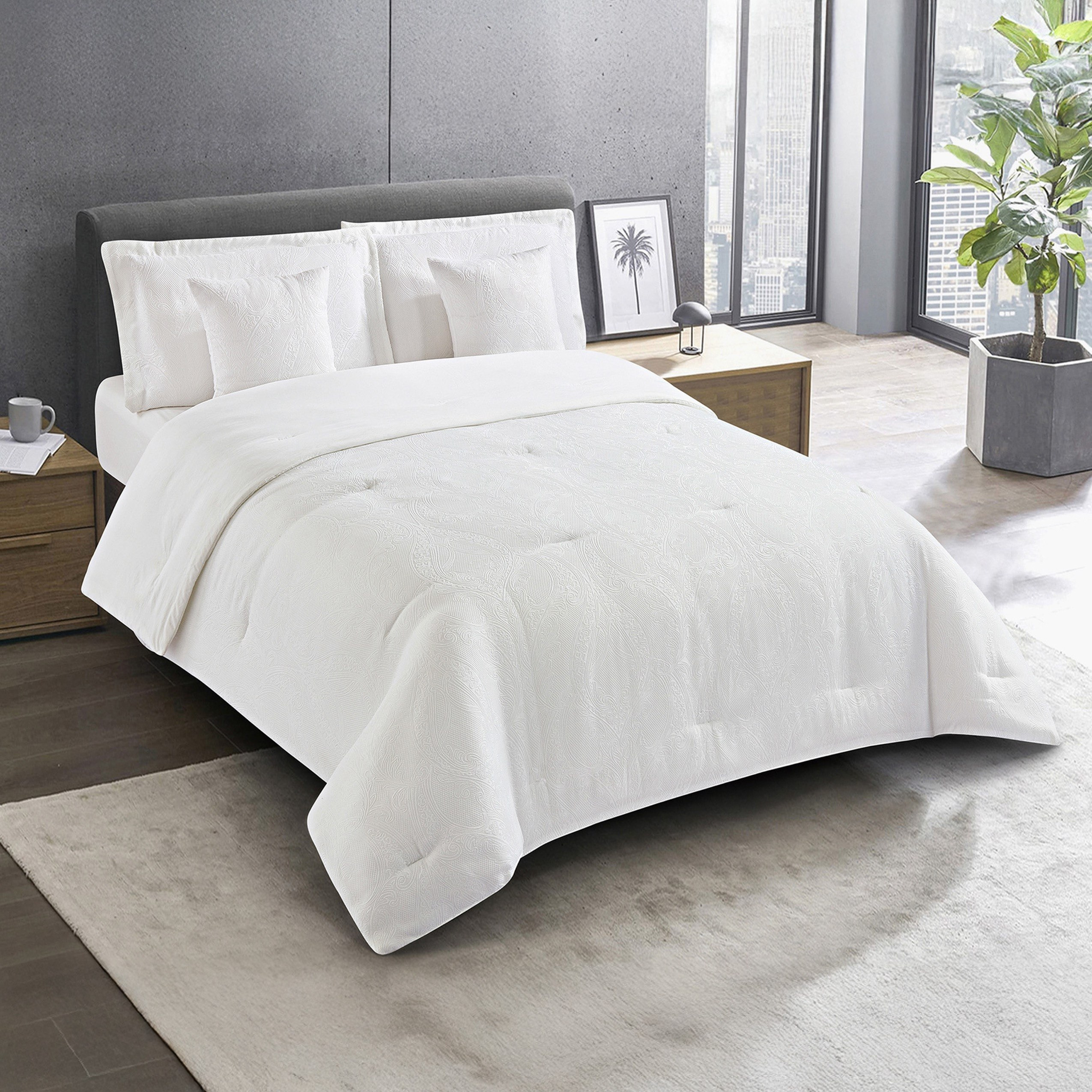 White Bliss 5-Piece Paisley Jacquard King Comforter Set - 220x240 cm-hbxhomeware-hbxbedroom-image-2