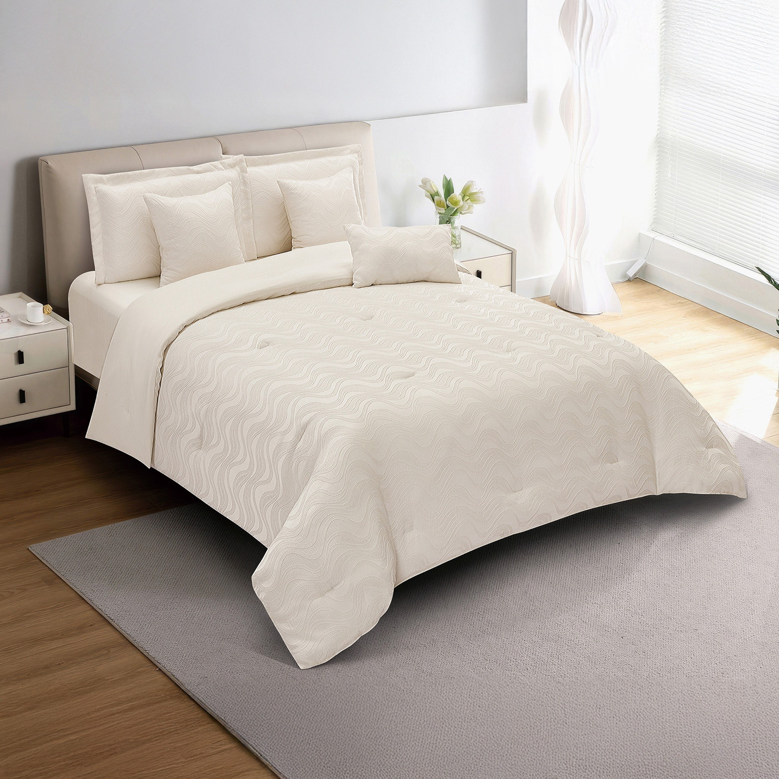White Bliss 7-Piece Lurewave Jacquard King BIAB Comforter Set - 220x240 cm-hbxhomeware-hbxbedroom-image-2