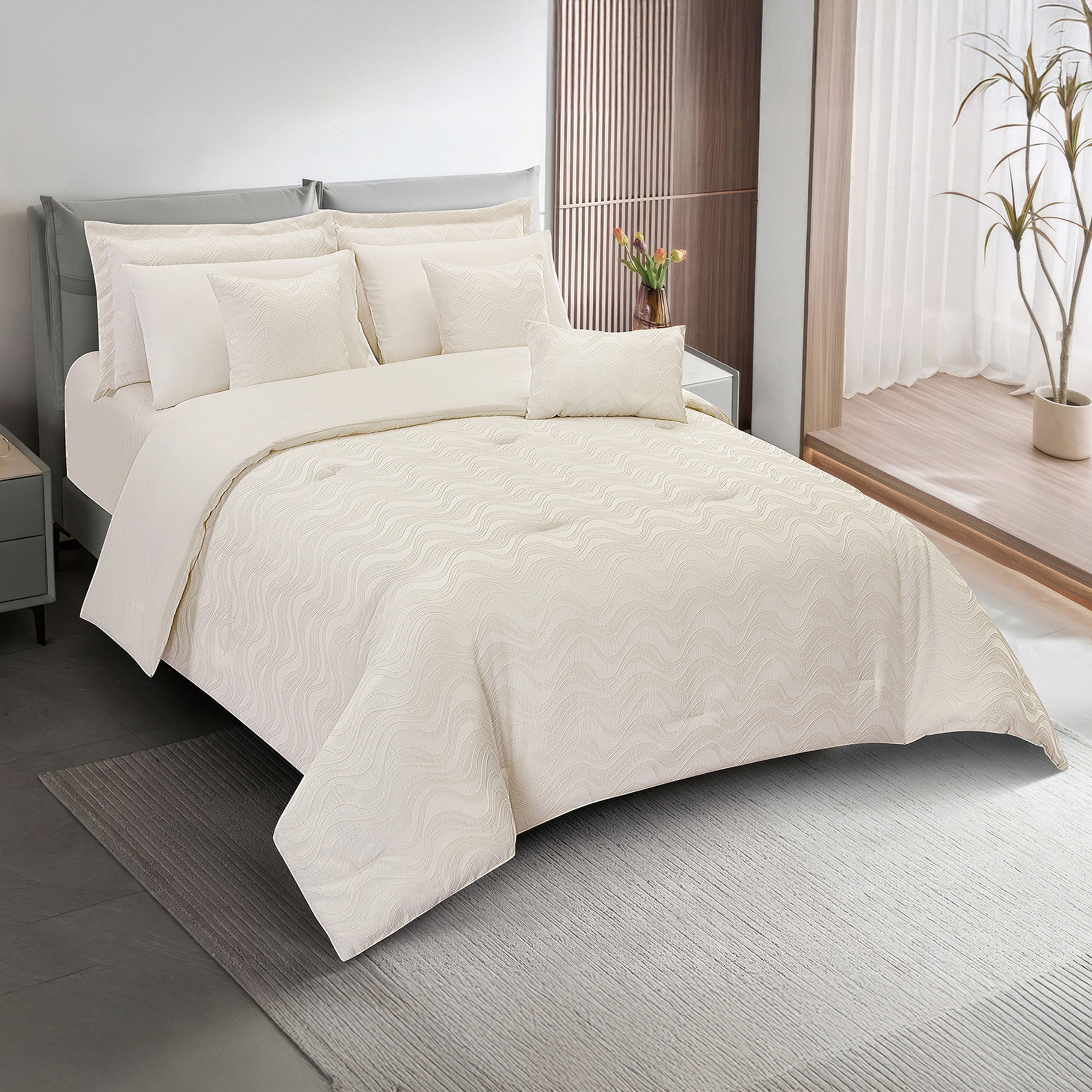 White Bliss 9-Piece Lurewave Jacquard BIAB Super King Comforter Set - 240x260 cm-hbxhomeware-hbxbedroom-image-2