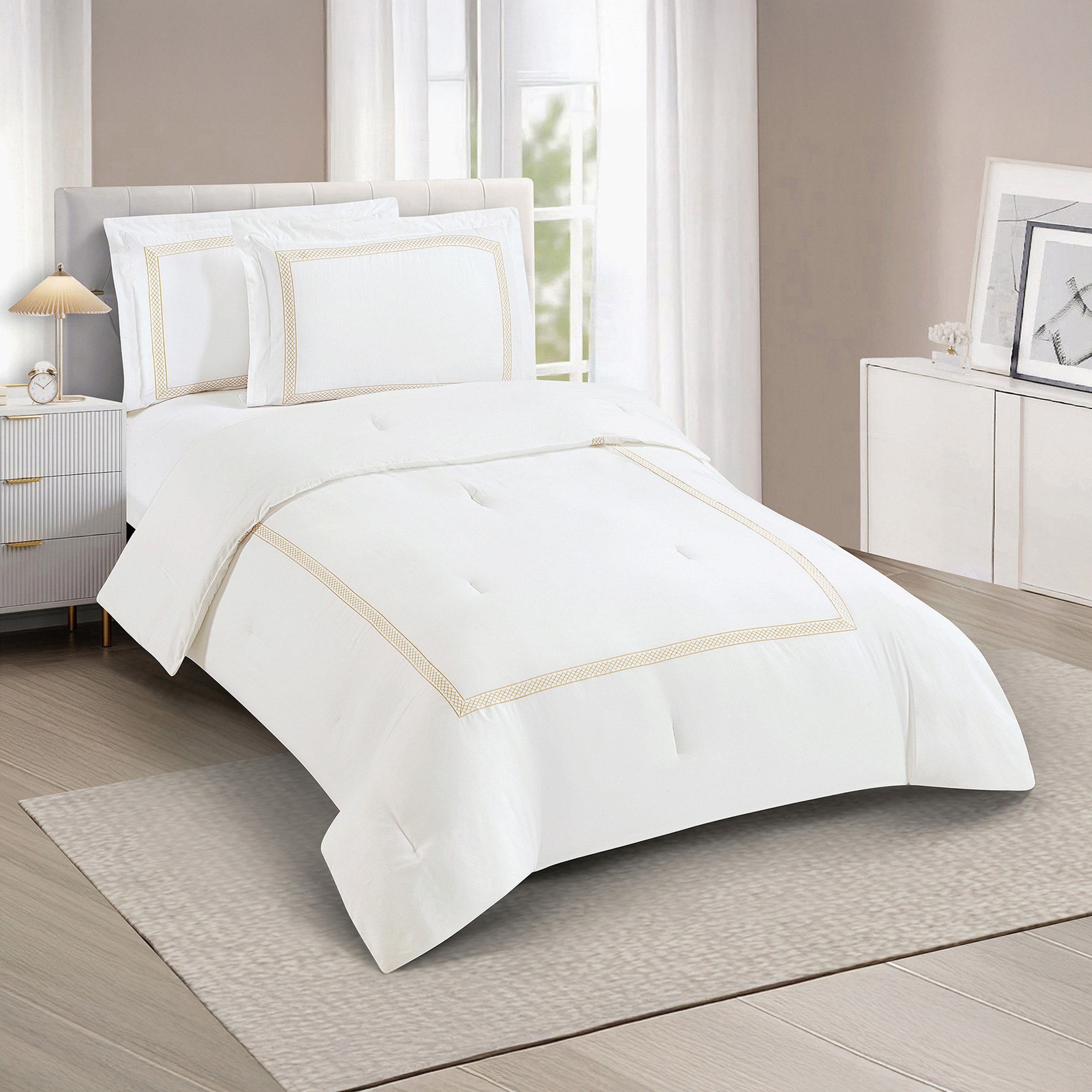 White Bliss 3-Piece Jali Embroidered Twin Comforter Set - 160x220 cm-hbxhomeware-hbxbedroom-image-2