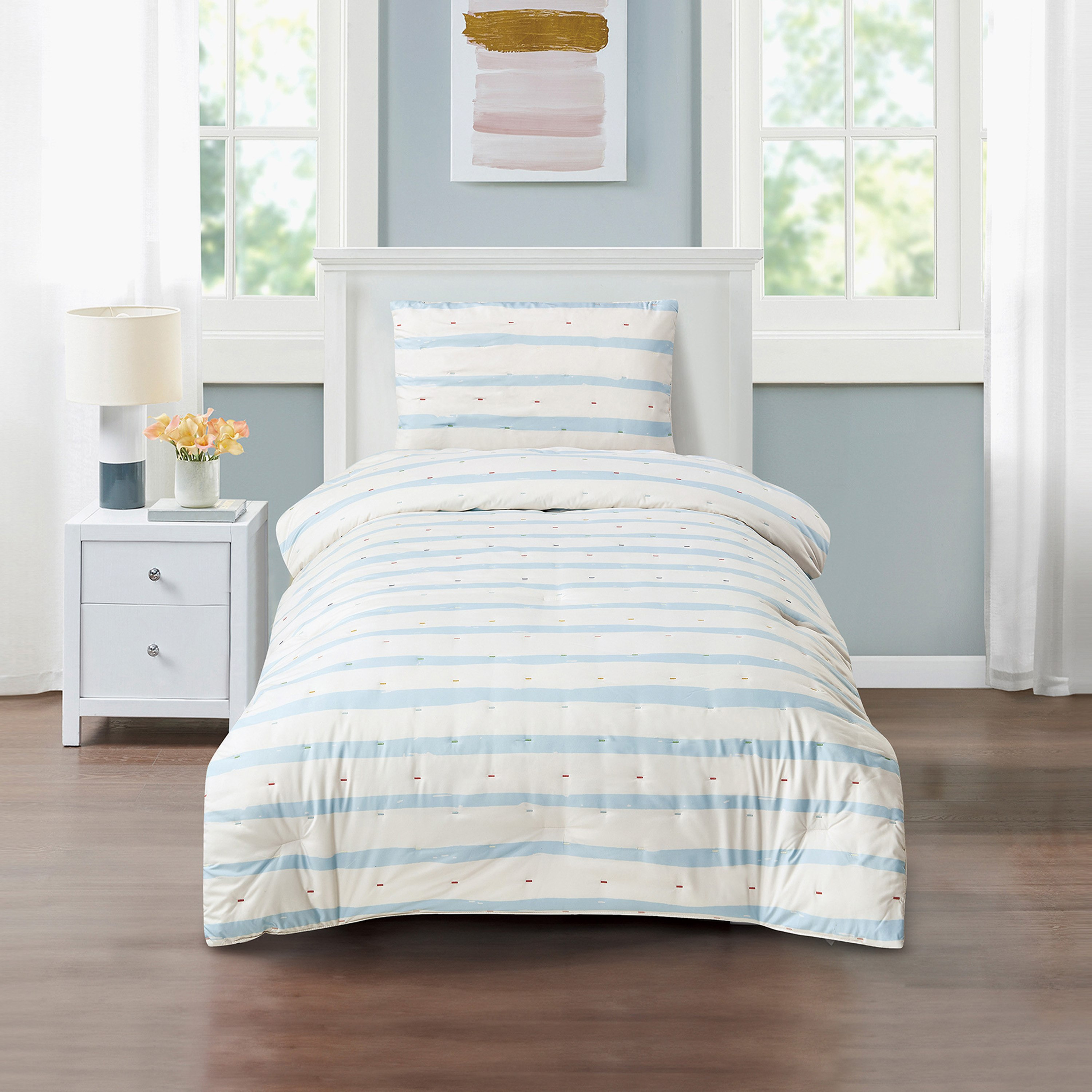 طقم لحاف ألياف دقيقة مقلّم بمقاس فردي قطعتين مطرزتين من جوي - 135x220 سم-hbxhomeware-hbxkidsandyouth-image-2