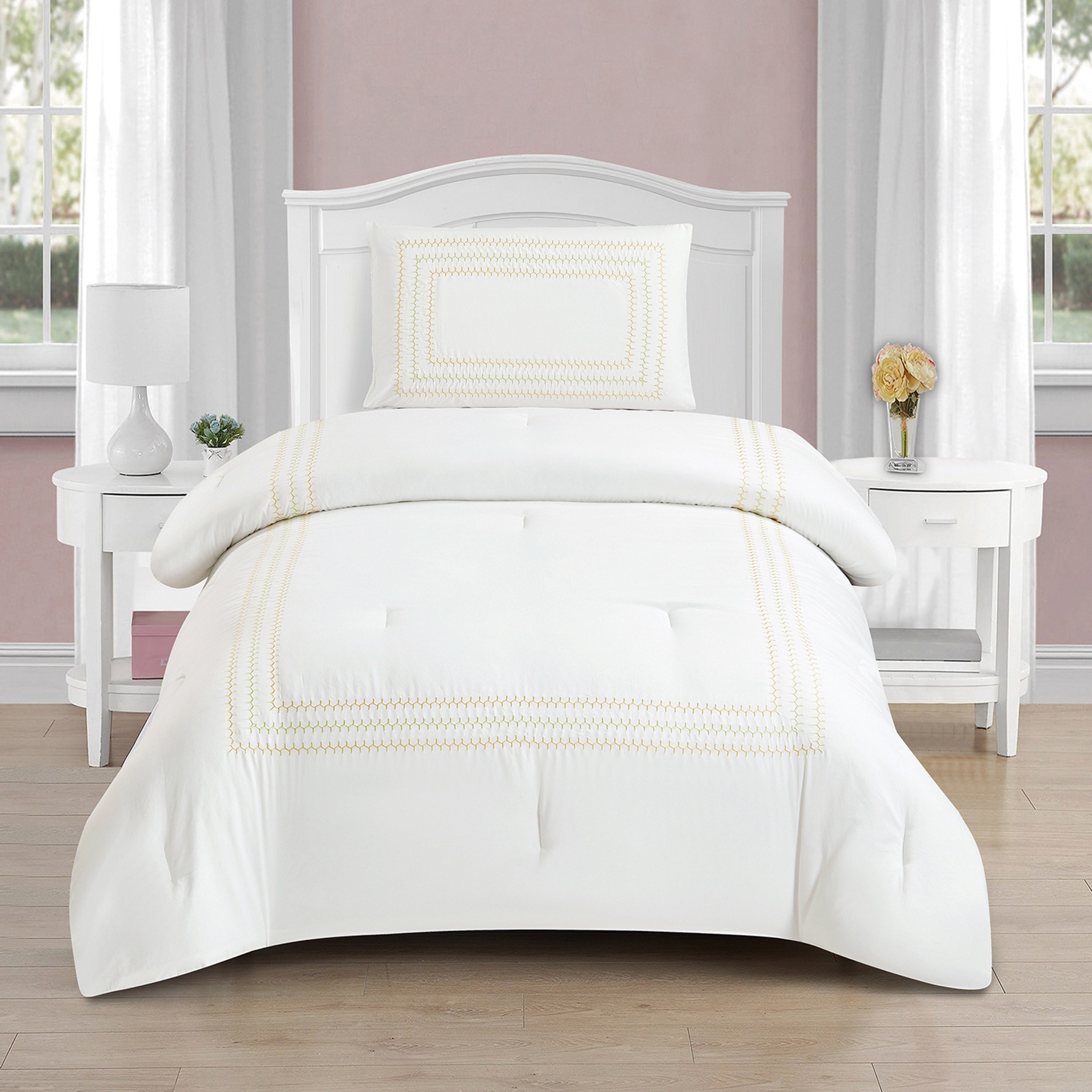 Joy Noa 2-Piece Microfiber Embroidered Twin Comforter Set - 160x220 cm-hbxhomeware-hbxkidsandyouth-image-2