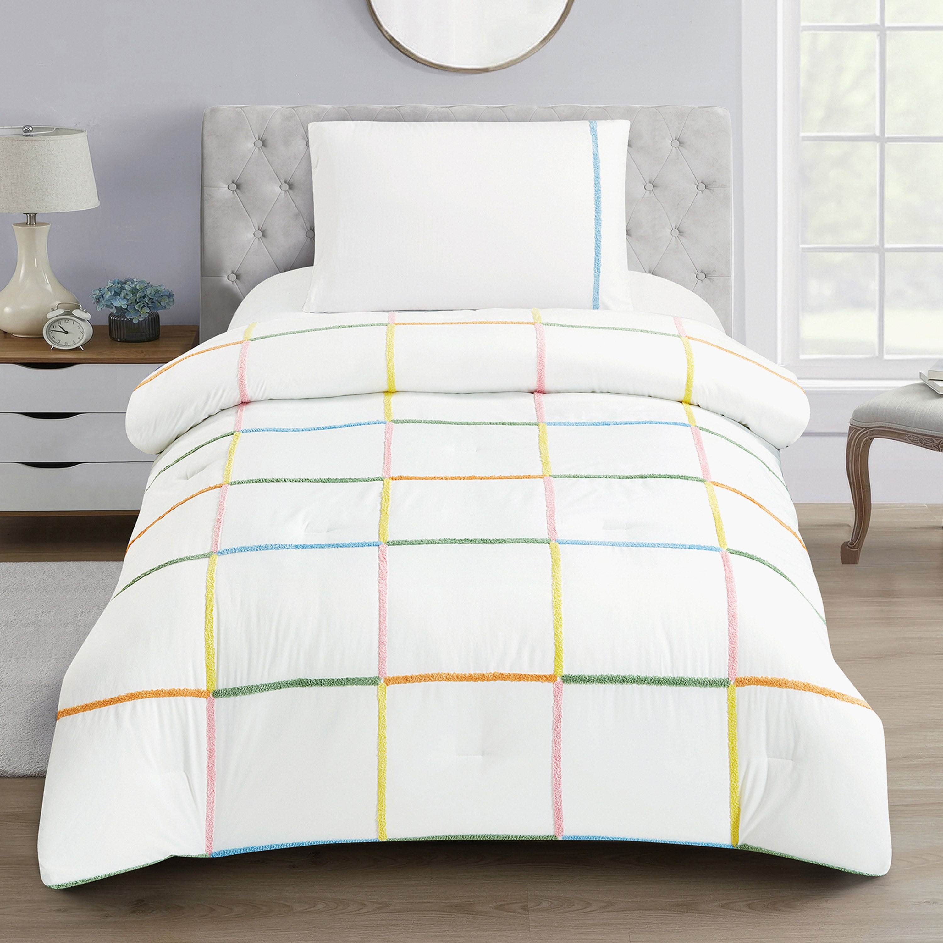 طقم لحاف ألياف دقيقة مقاس فردي قطعتين مطرزتين ثيو من جوي - 135x220 سم-hbxhomeware-hbxkidsandyouth-image-1