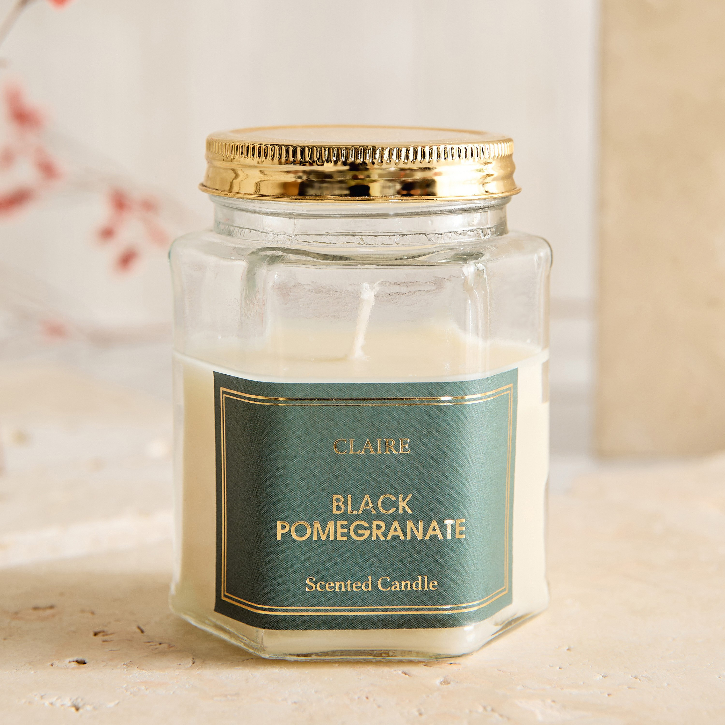 Nina Claire Pomegranate Noir Hexa Glass Jar Candle - 150 gm-PROMO_HB_BH_B1G1_250925-image-1