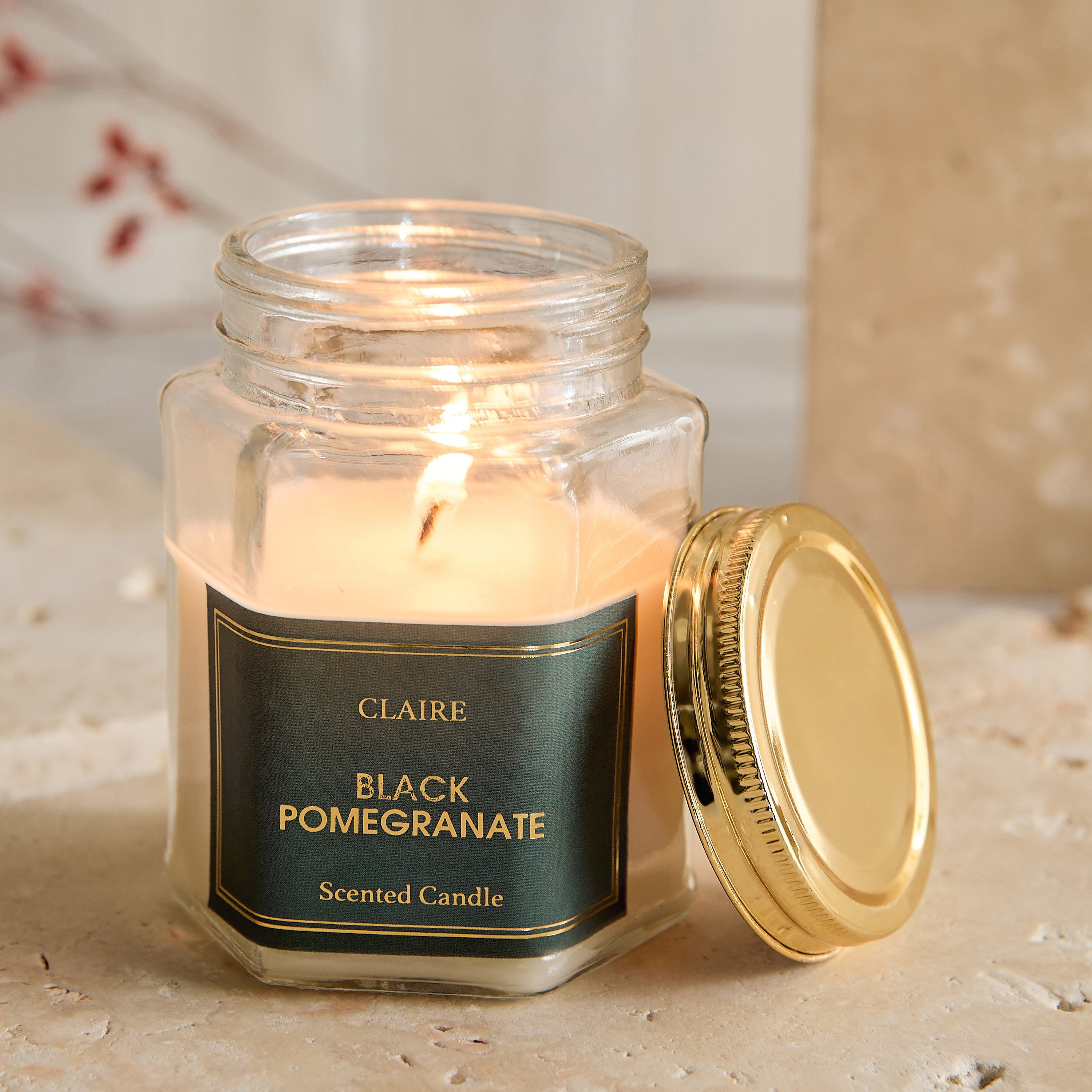 Nina Claire Pomegranate Noir Hexa Glass Jar Candle - 150 gm-PROMO_HB_BH_B1G1_250925-image-2