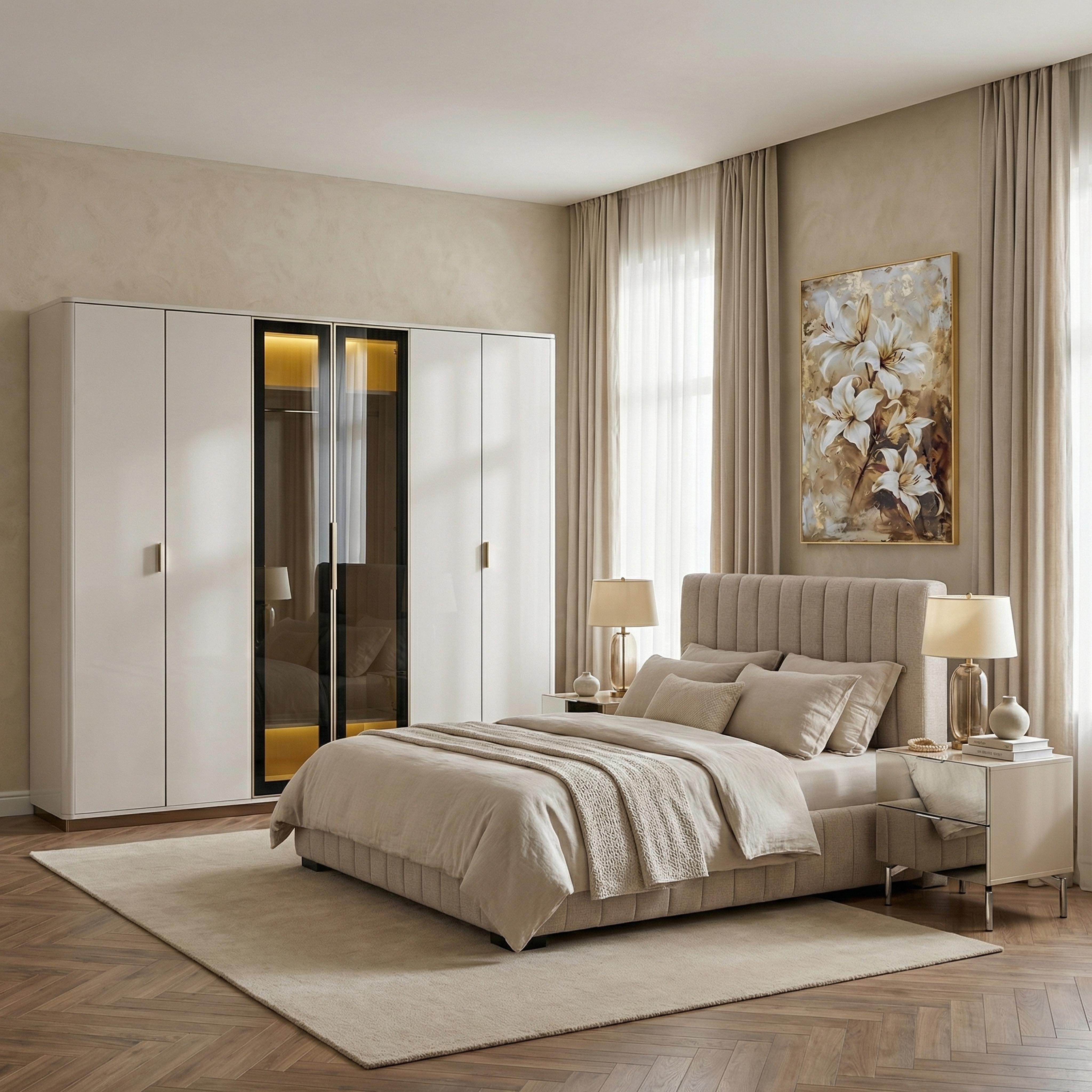 خزانة ملابس 6 أبواب مع إضاءة إل إي دي وزجاج شفاف من جراند-hbxfurniture-wardrobes-image-5