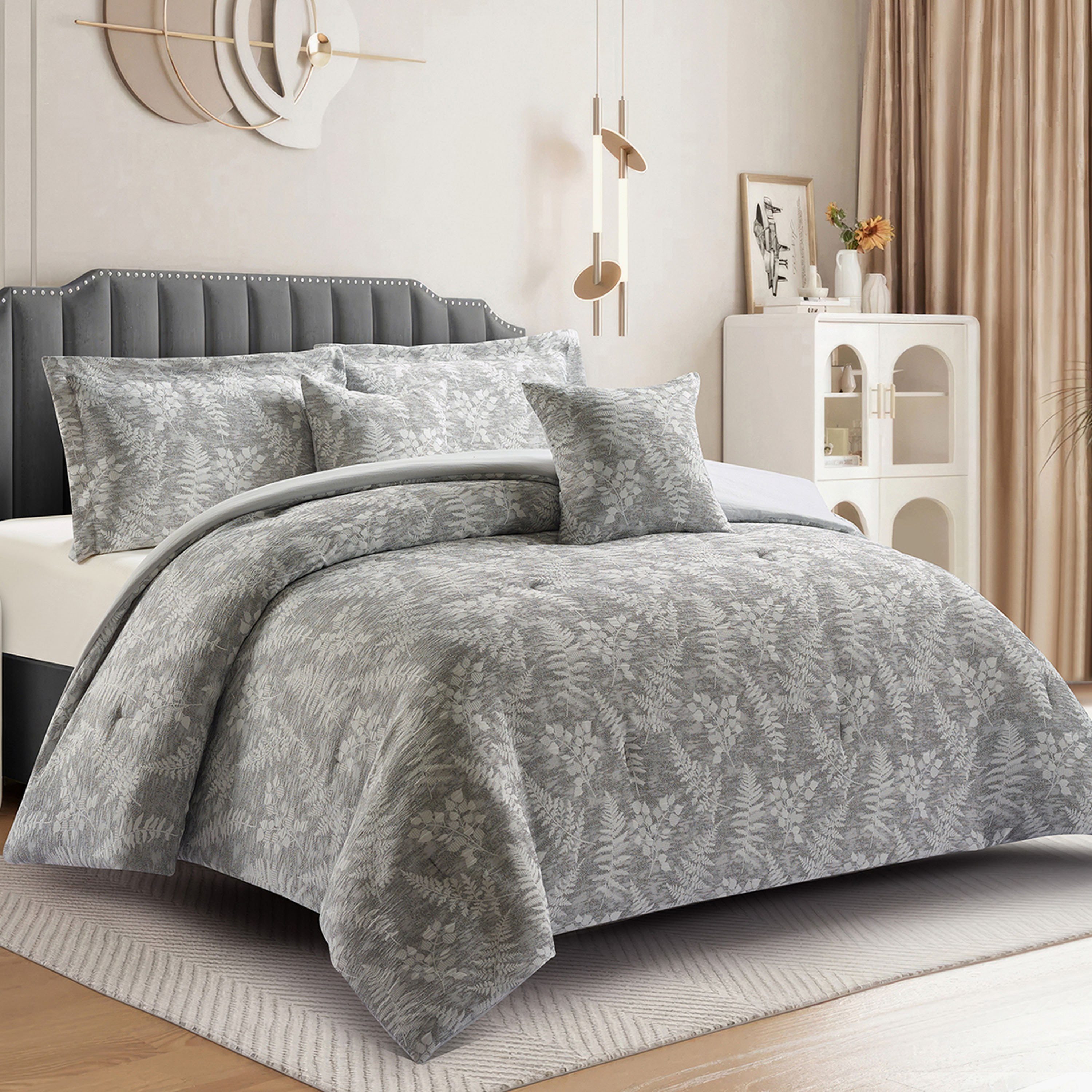 طقم لحاف مقاس كينج 5 قطع بتصميم أوراق شجر من براكستون - 220x240 سم-hbxhomeware-hbxbedroom-image-3