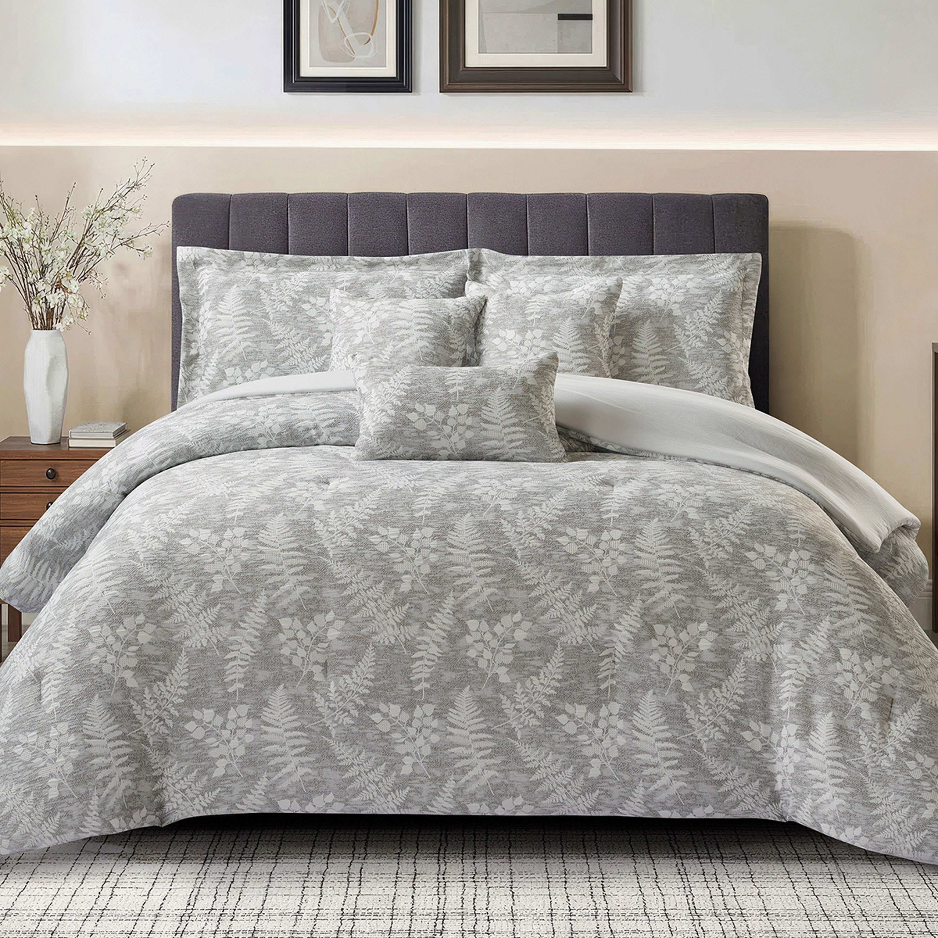 طقم لحاف جاكار مقاس كينج 7 قطع بتصميم أوراق شجر من براكستون - 220x240 سم-hbxhomeware-hbxbedroom-image-1