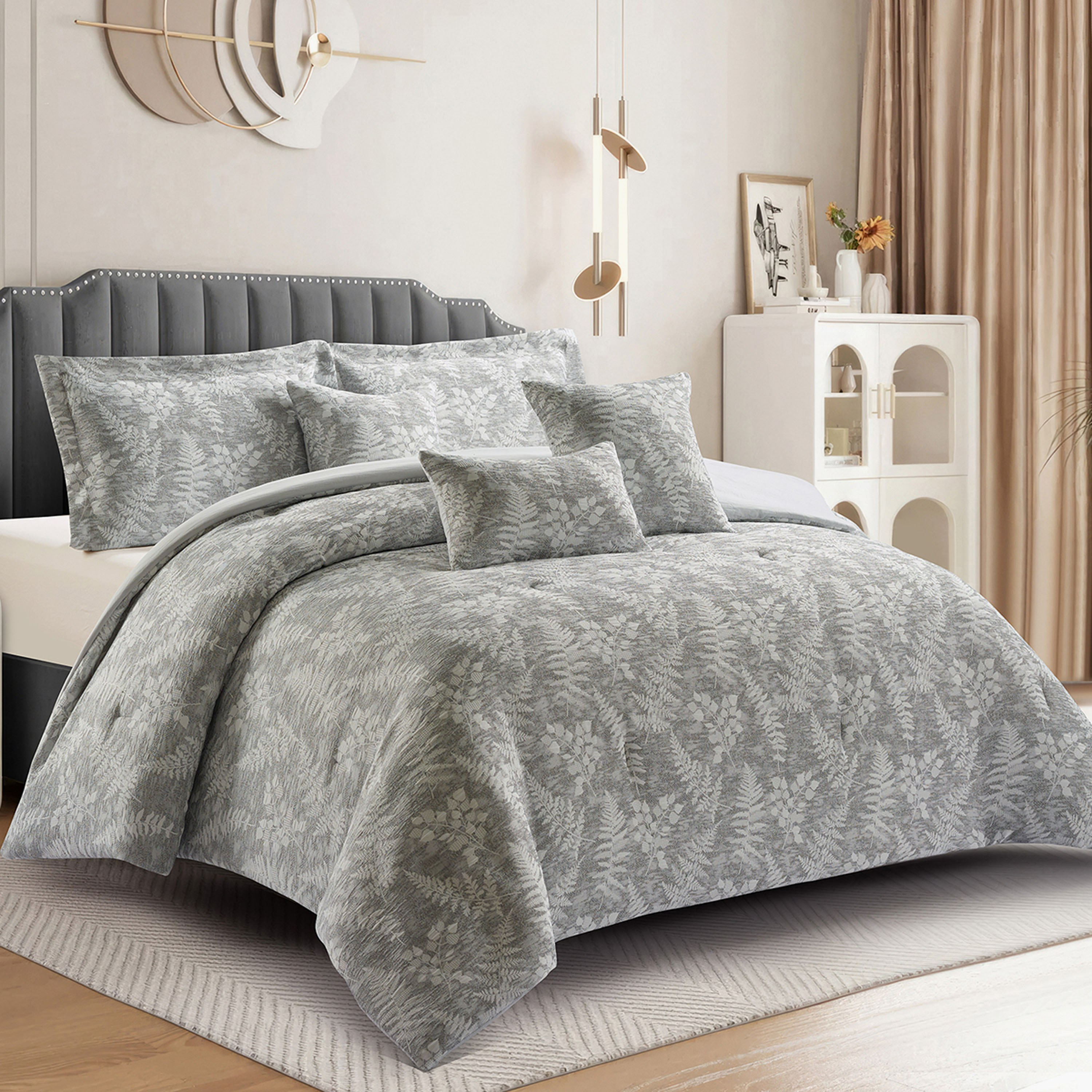 طقم لحاف جاكار مقاس كينج 7 قطع بتصميم أوراق شجر من براكستون - 220x240 سم-hbxhomeware-hbxbedroom-image-3