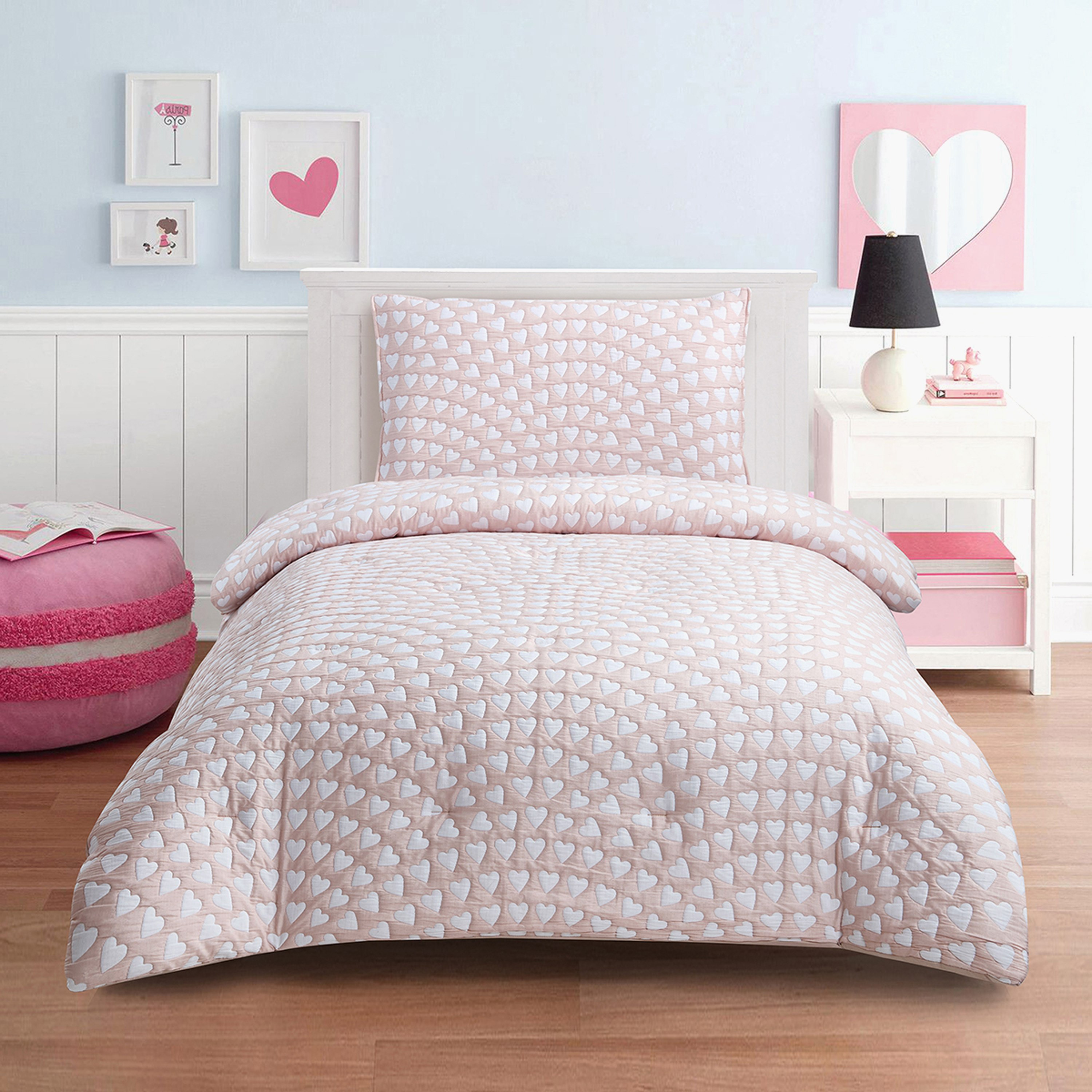 Ivy Hearts 2-Piece Poly/Cotton Jacquard Single Comforter Set - 135x220 cm-hbxhomeware-hbxkidsandyouth-image-1