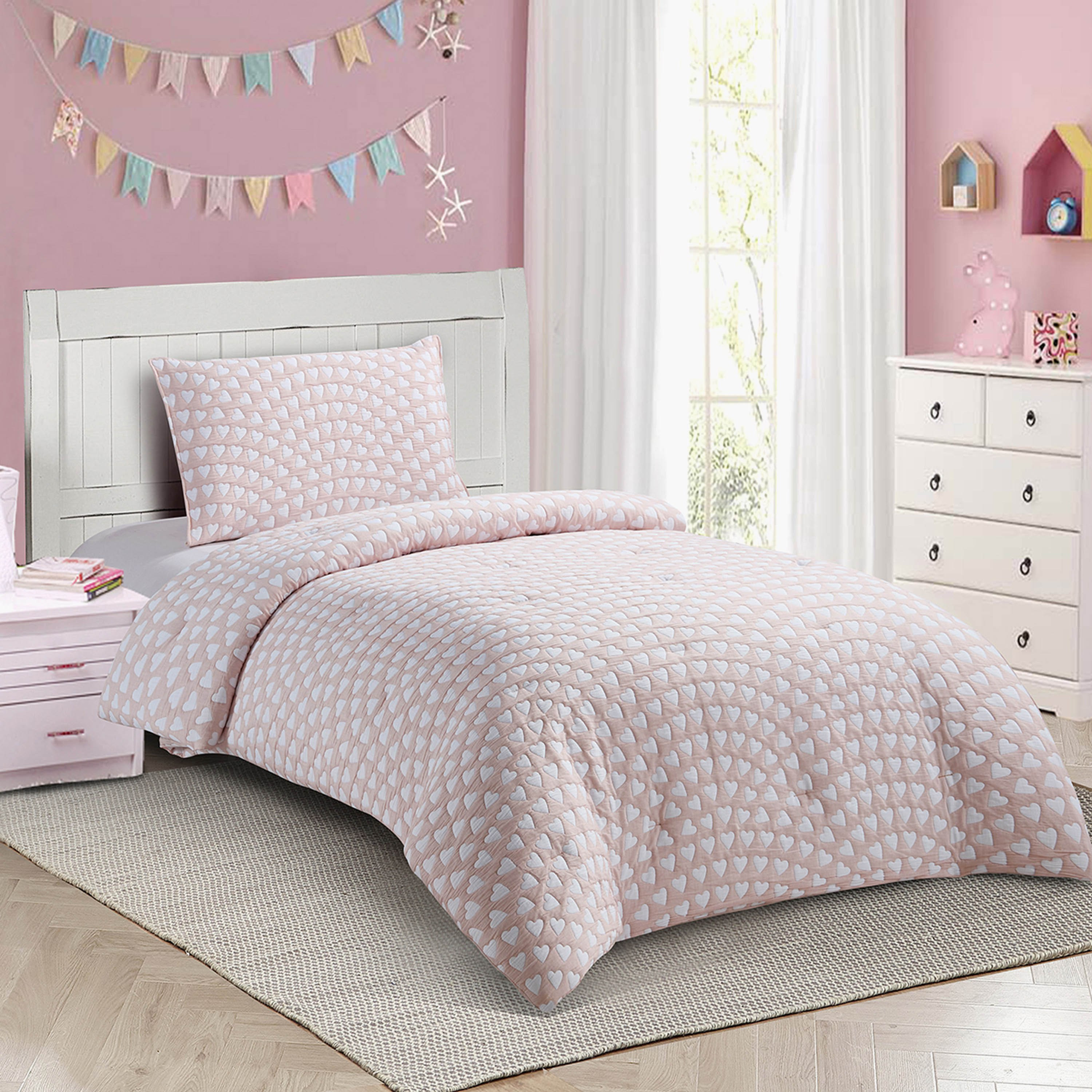 Ivy Hearts 2-Piece Poly/Cotton Jacquard Single Comforter Set - 135x220 cm-hbxhomeware-hbxkidsandyouth-image-2