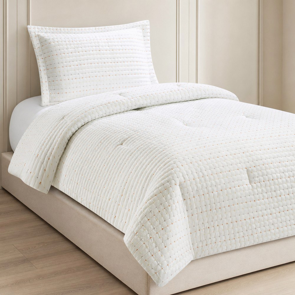 طقم لحاف ألياف دقيقة مقاس فردي قطعتين مطرزتين من جوي - 135x220 سم-hbxhomeware-hbxkidsandyouth-image-1