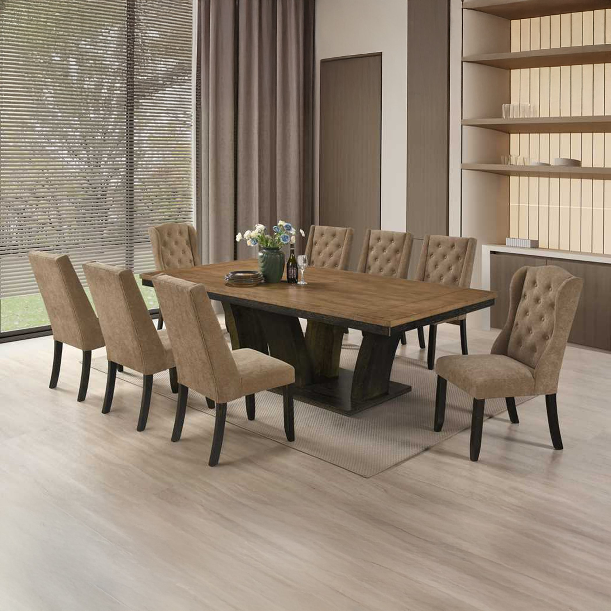 طقم طاولة سفرة 8 مقاعد بسطح خشبي من دايتون-hbxfurniture-diningtablesandsets-diningsets-eightseater-image-1