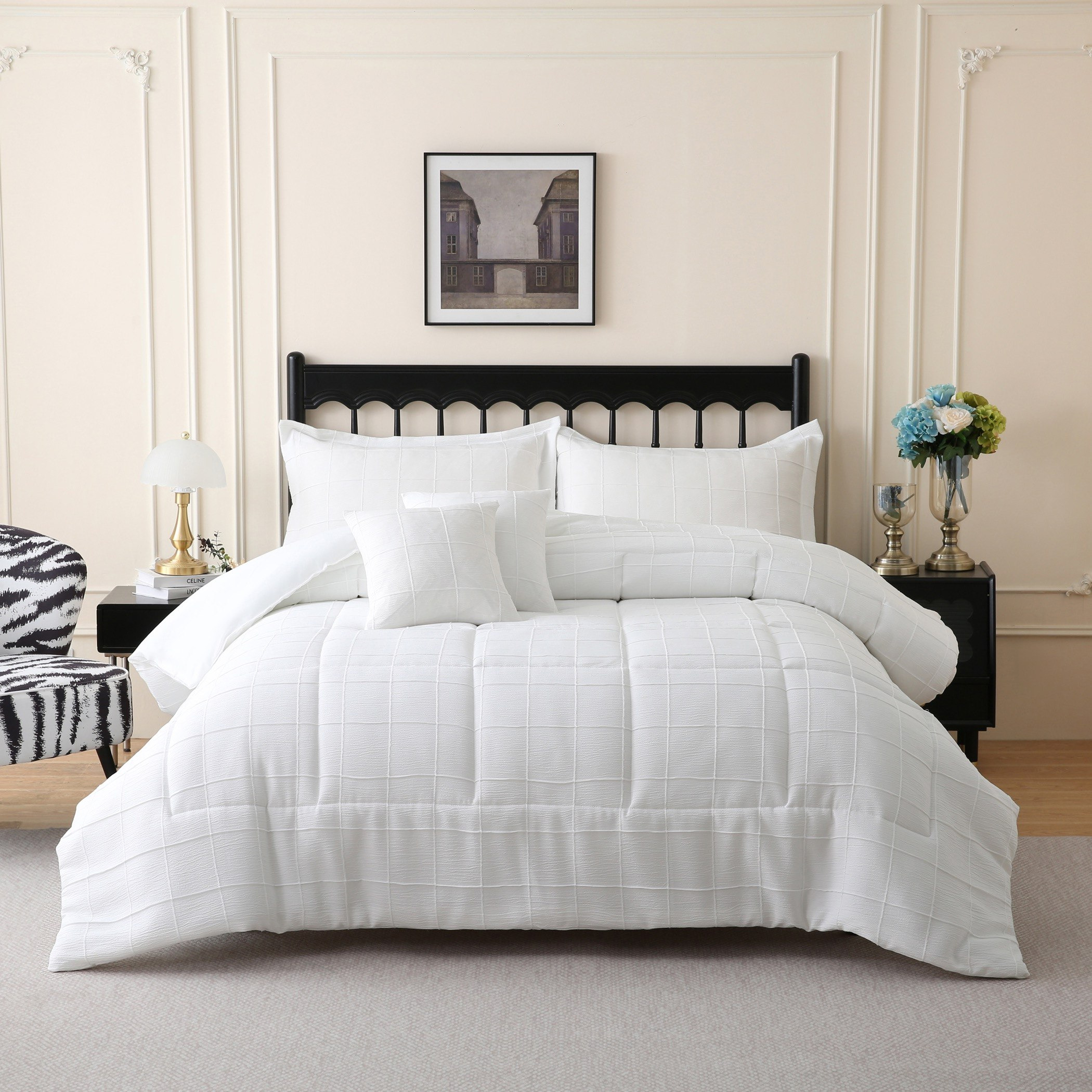 White Bliss Crep 5-Piece King Comforter Set - 220x240 cm-hbxhomeware-hbxbedroom-image-1