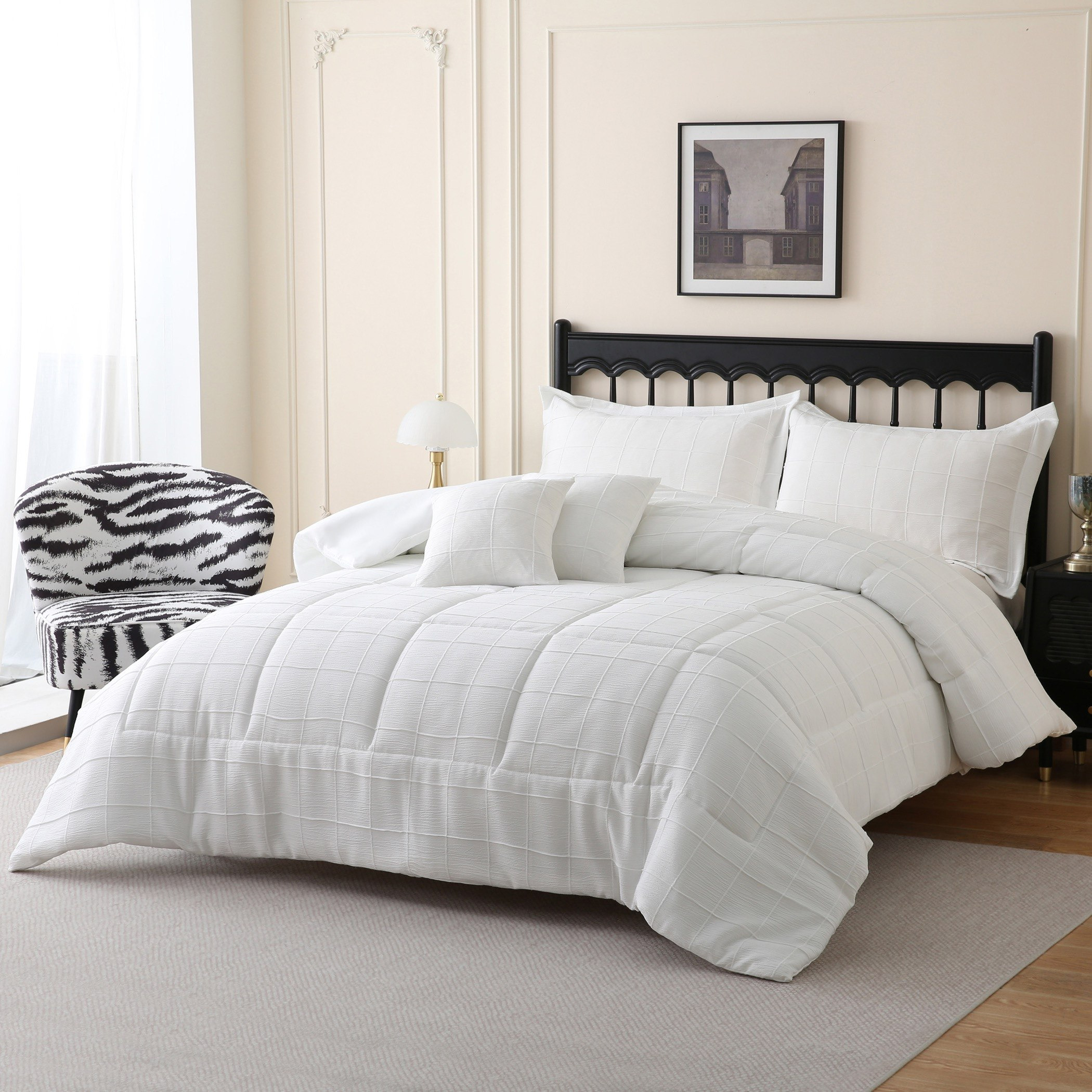 White Bliss Crep 5-Piece King Comforter Set - 220x240 cm-hbxhomeware-hbxbedroom-image-2