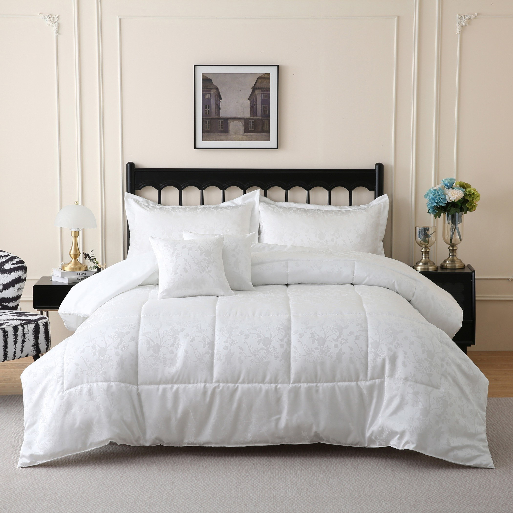White Bliss Leaf 5-Piece King Comforter Set - 220x240 cm-hbxhomeware-hbxbedroom-image-1