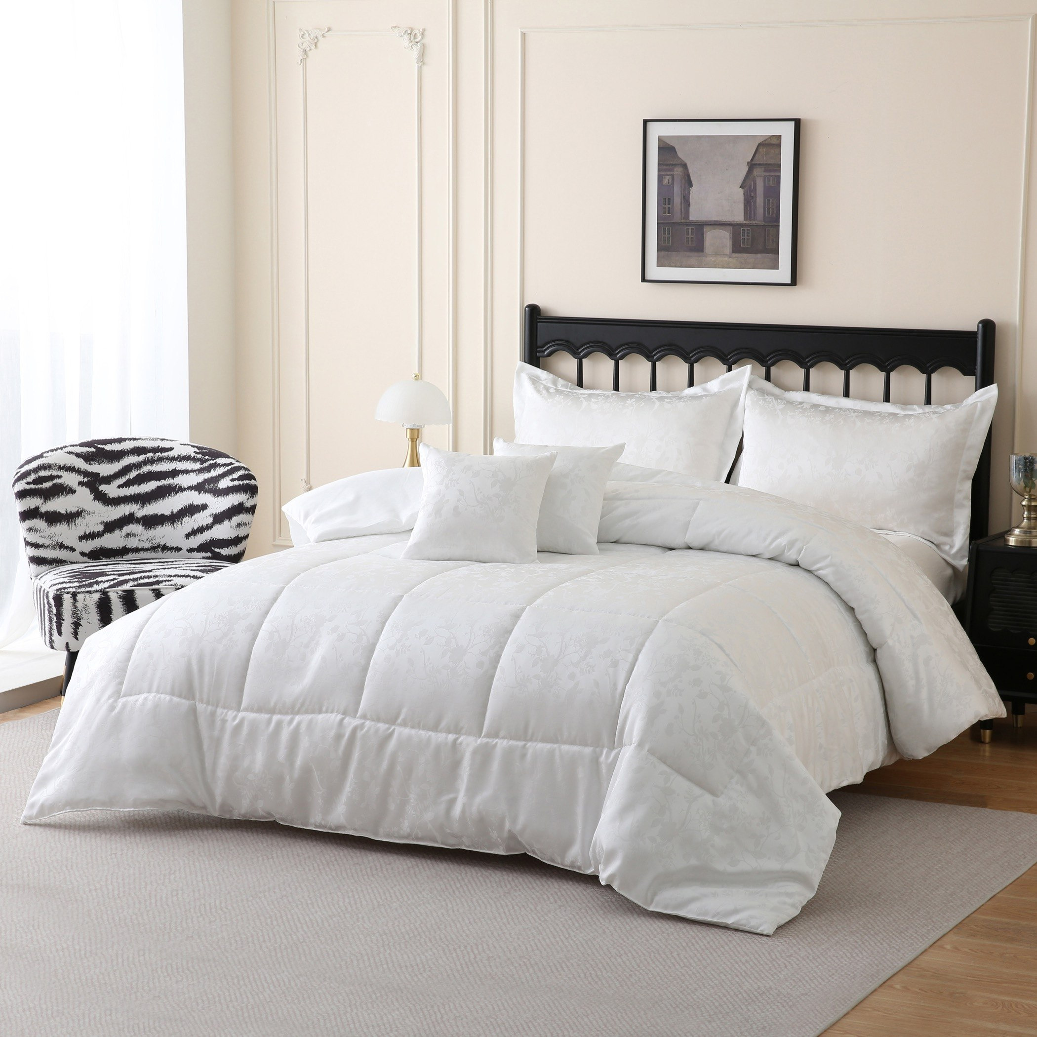 White Bliss Leaf 5-Piece King Comforter Set - 220x240 cm-hbxhomeware-hbxbedroom-image-2