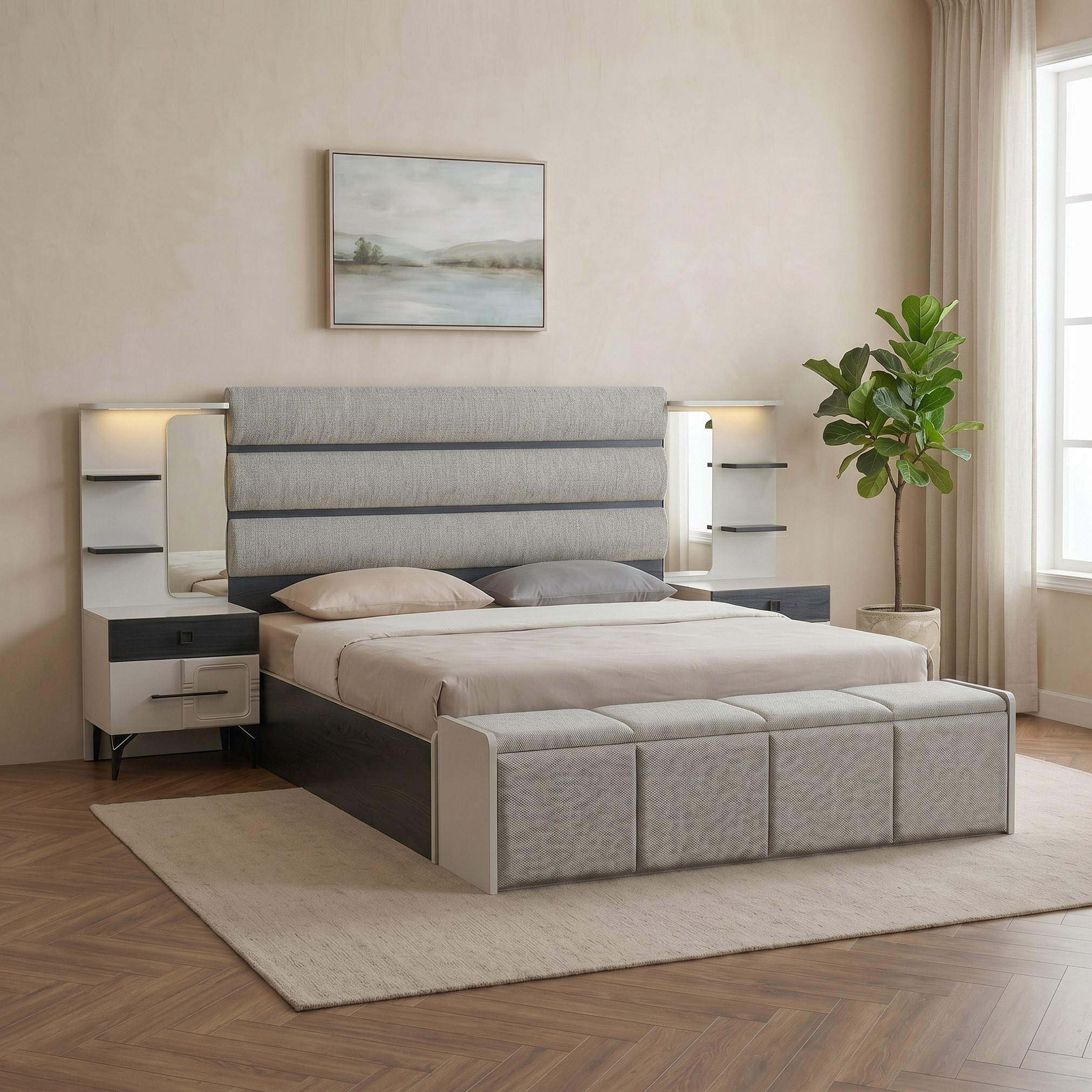 طقم غرفة نوم كينج 5 قطع من زيورخ - 180x200 سم-hbxbedroom-bedsandbedsets-bedroomsets-king-image-2