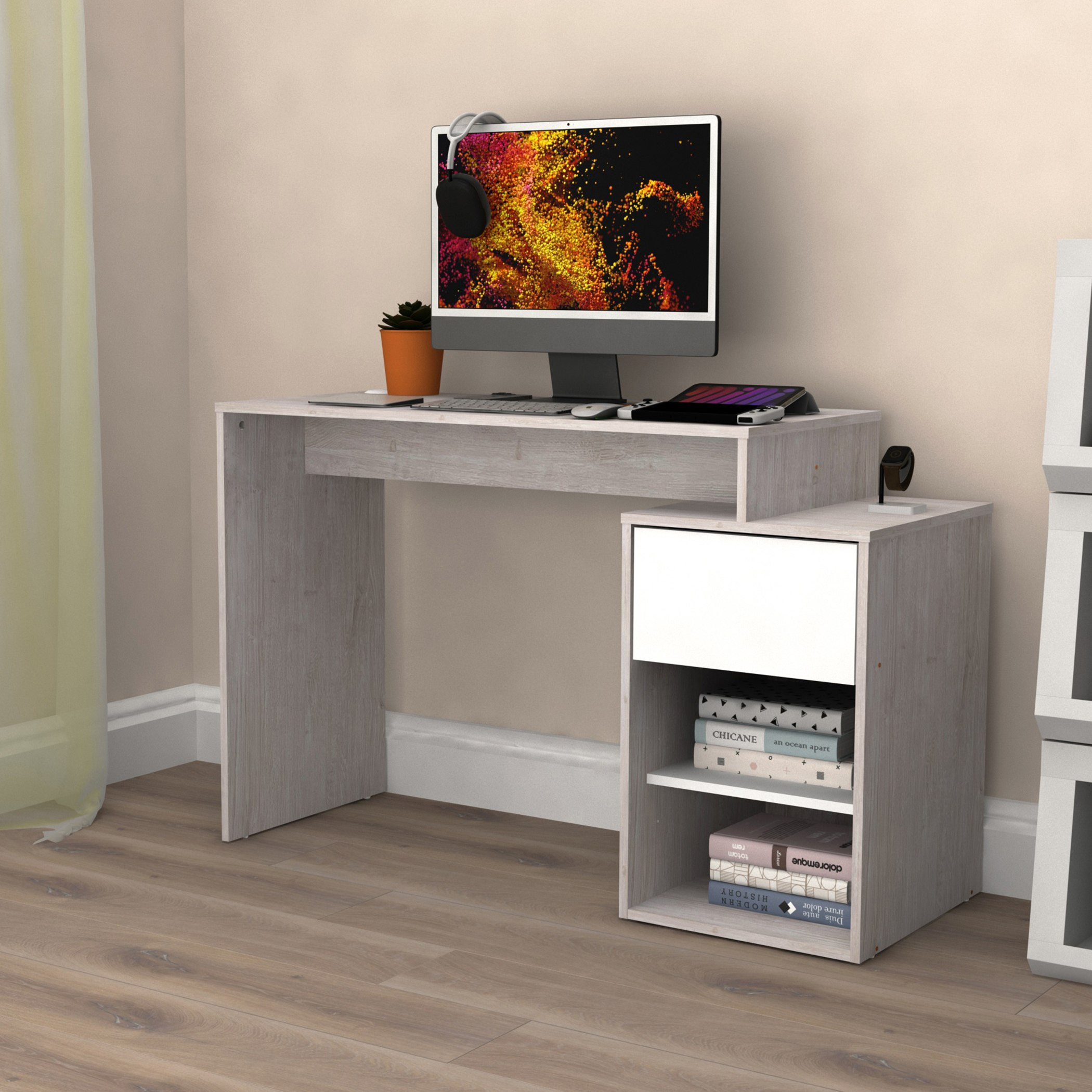 Movo Ivory Halmstad 1-Drawer Study Desk with Open Shelf-hbxfurniture-office-desks-image-2