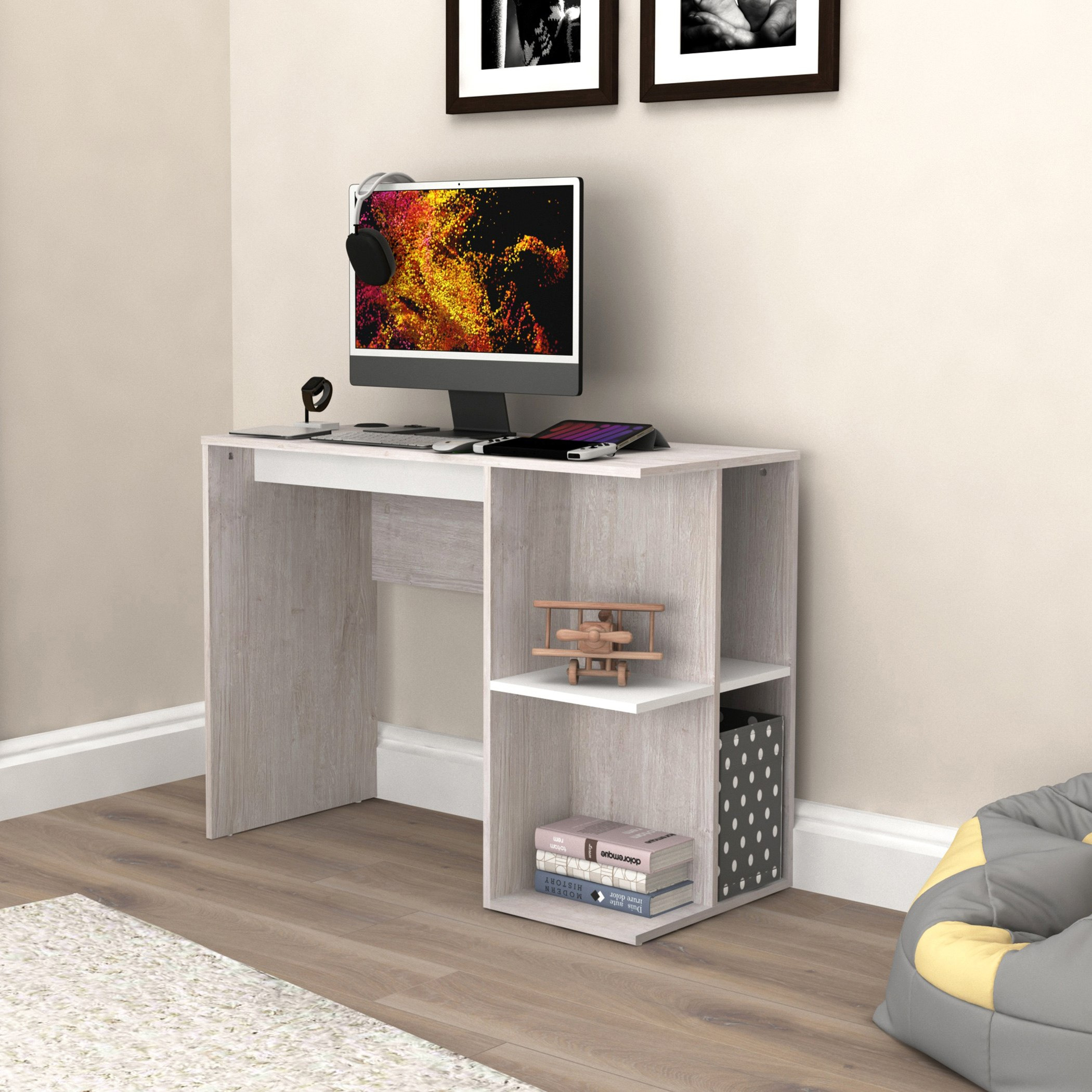 Movo Ivory Halmstad Study Desk with Open Bookcase-hbxfurniture-office-desks-image-2