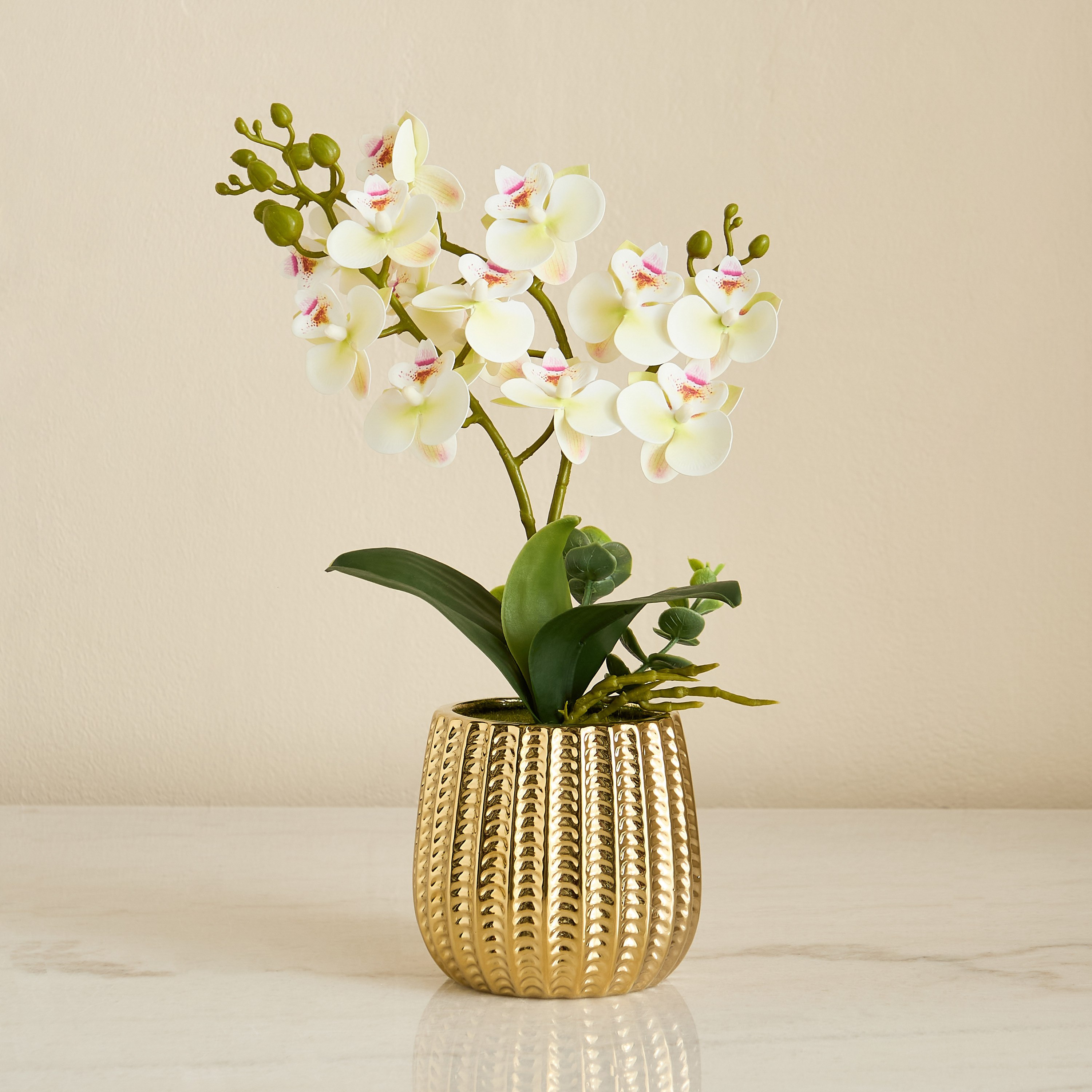 باقة زهرة الأوركيد في وعاء سيراميك مضلع - آريوس - 45 سم-hbxlivingroom-decorandaccessories-plantersandurns-image-4