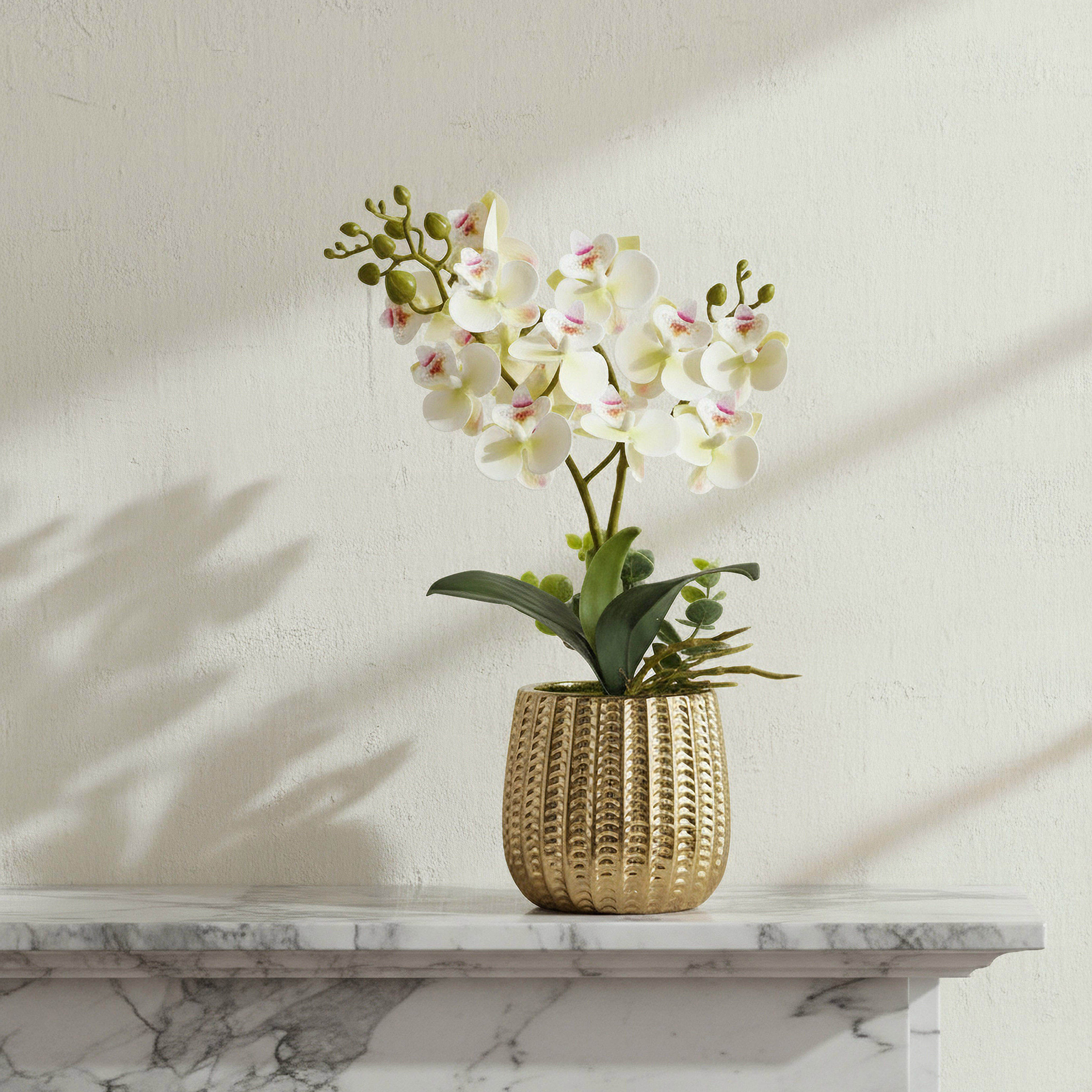 باقة زهرة الأوركيد في وعاء سيراميك مضلع - آريوس - 45 سم-hbxlivingroom-decorandaccessories-plantersandurns-image-1
