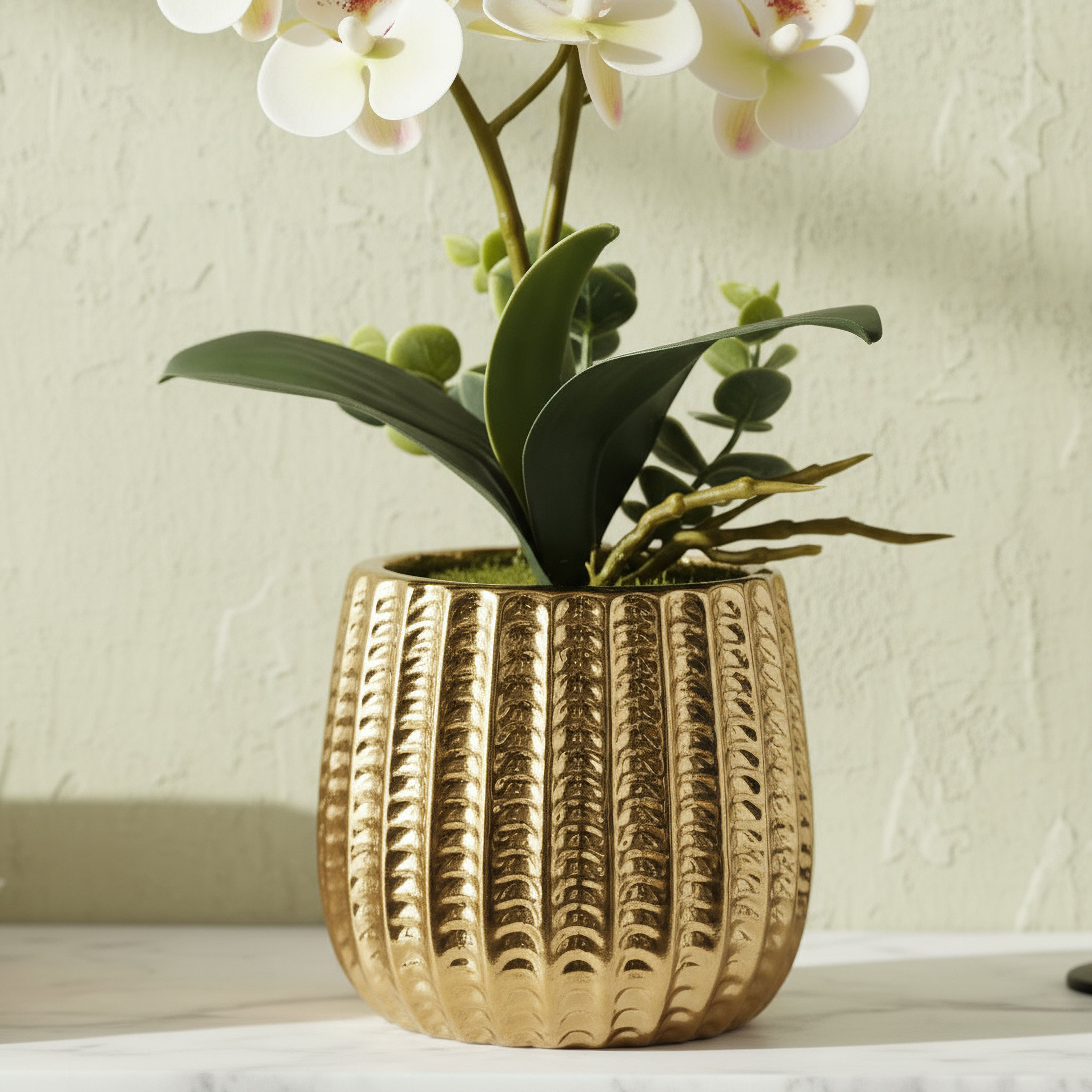باقة زهرة الأوركيد في وعاء سيراميك مضلع - آريوس - 45 سم-hbxlivingroom-decorandaccessories-plantersandurns-image-2