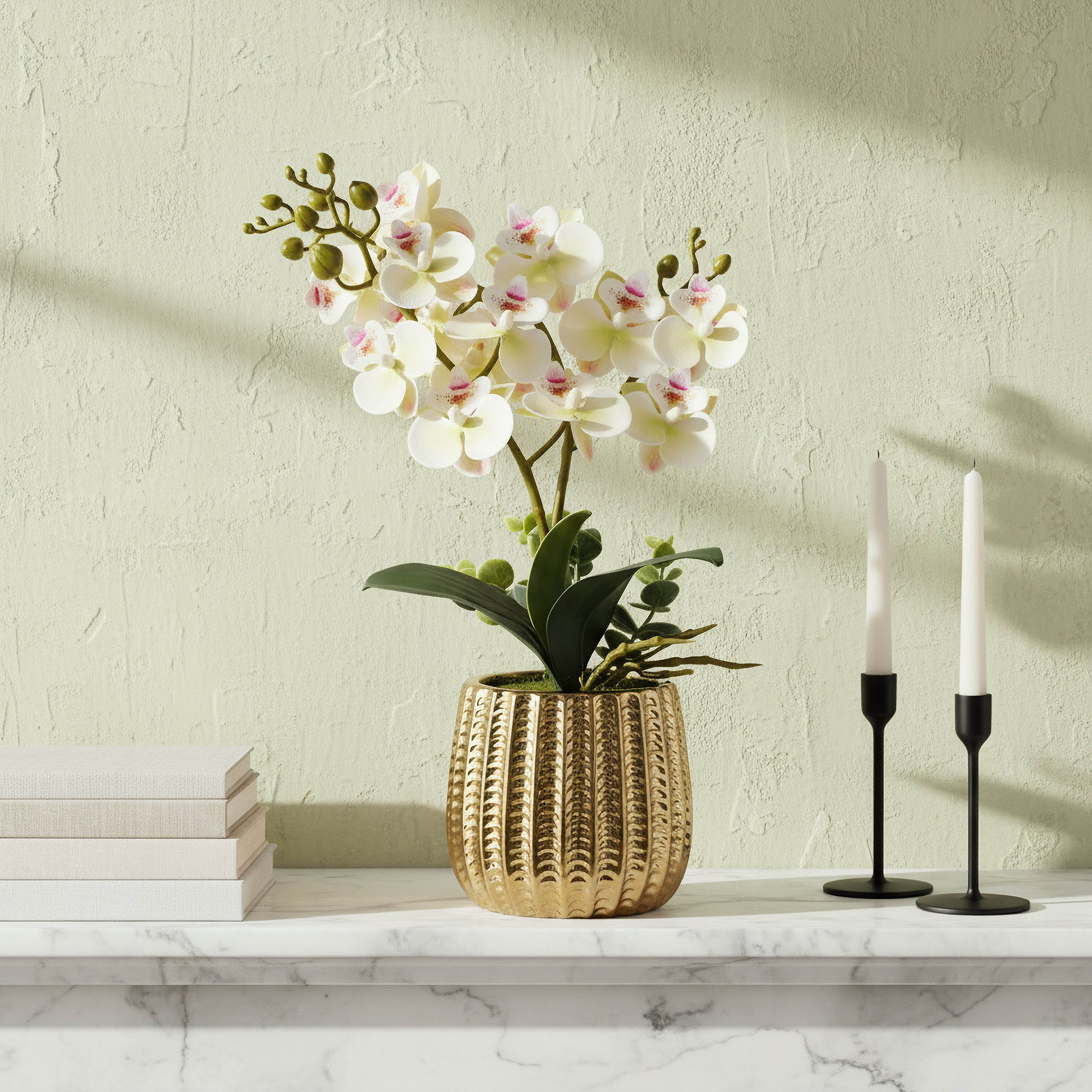 باقة زهرة الأوركيد في وعاء سيراميك مضلع - آريوس - 45 سم-hbxlivingroom-decorandaccessories-plantersandurns-image-3
