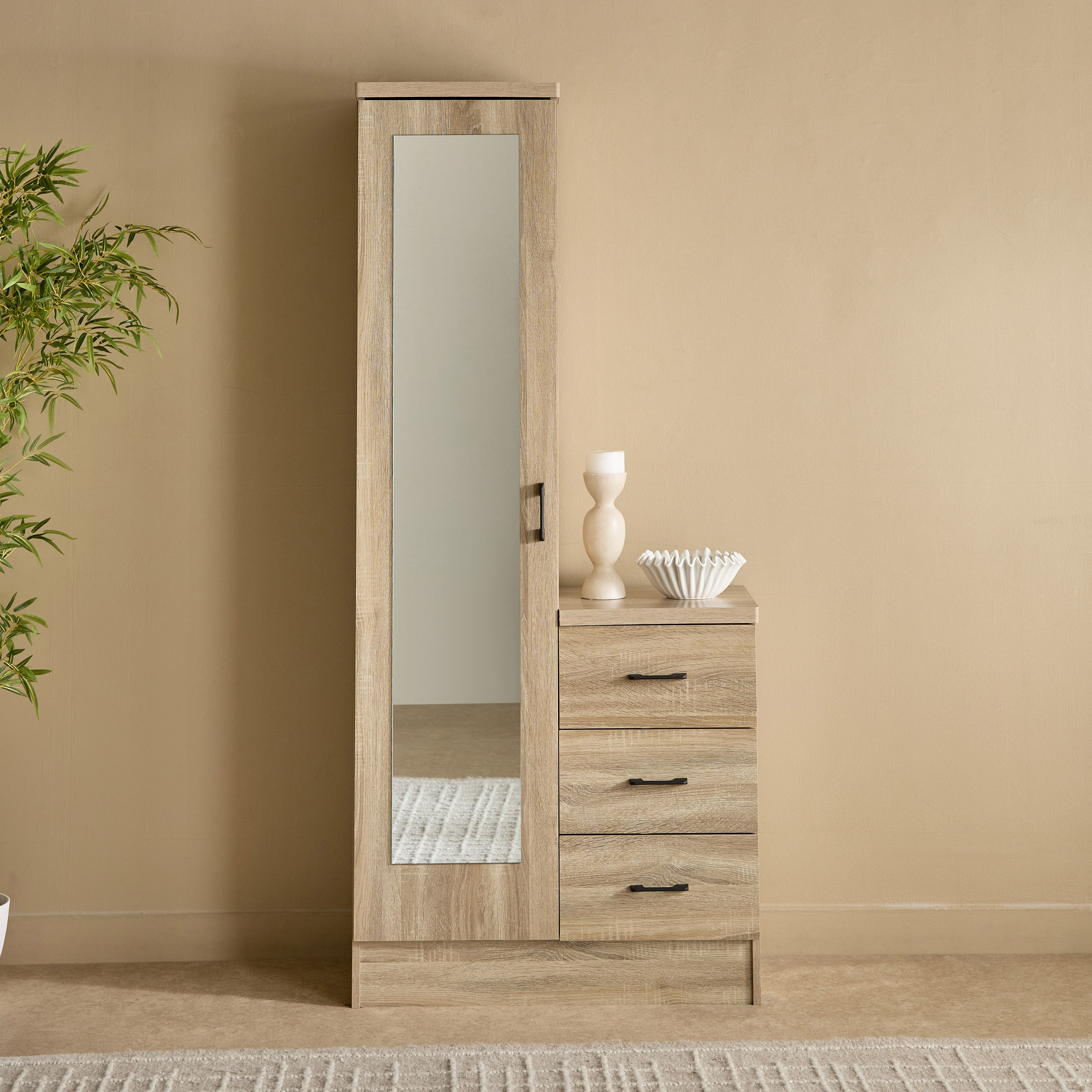 Movo Oasis Clover 3-Drawer 1-Door Tall Dressing Unit with Mirror-hbxfurniture-bedroom-dressersandmirrors-image-2