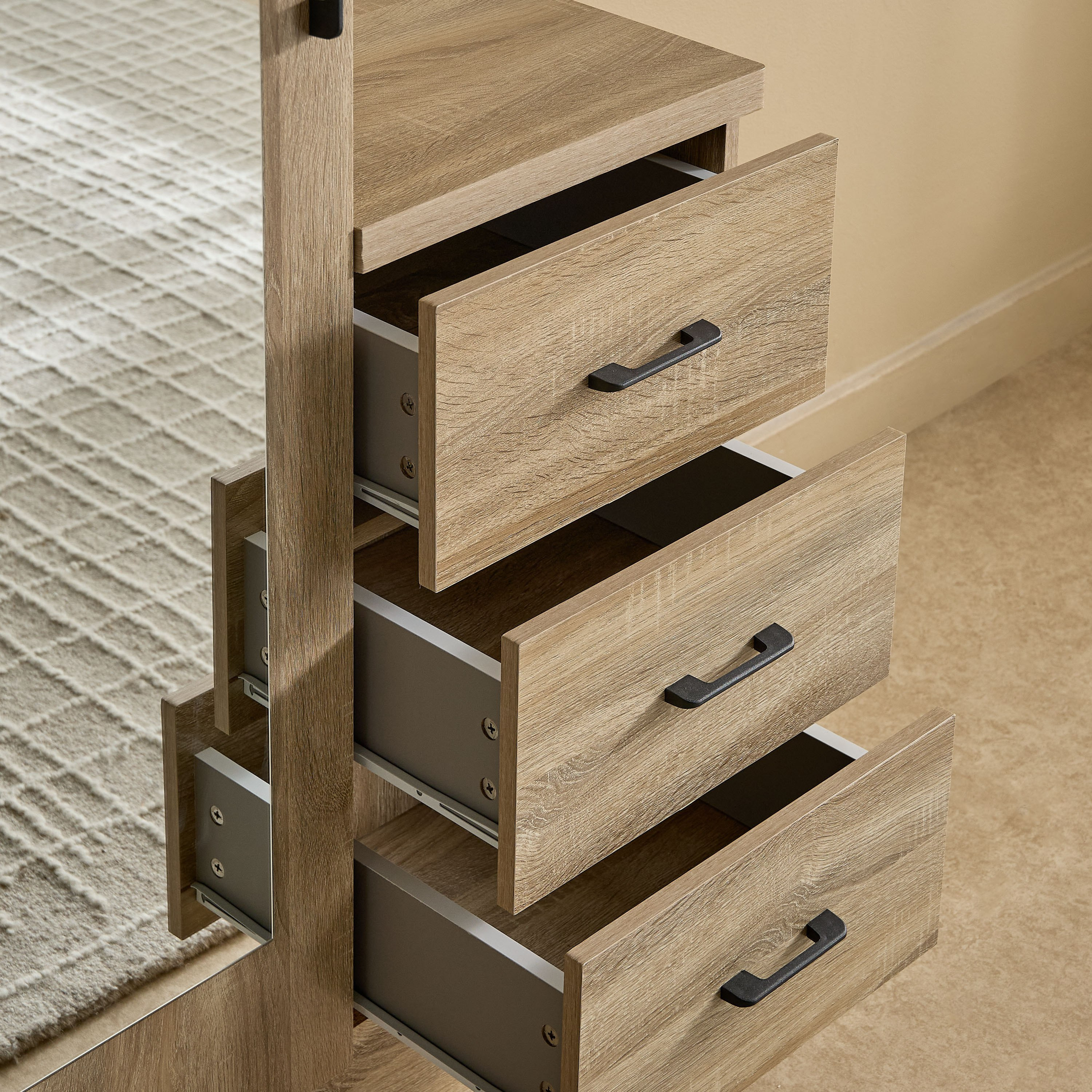 Movo Oasis Clover 3-Drawer 1-Door Tall Dressing Unit with Mirror-hbxfurniture-bedroom-dressersandmirrors-image-4
