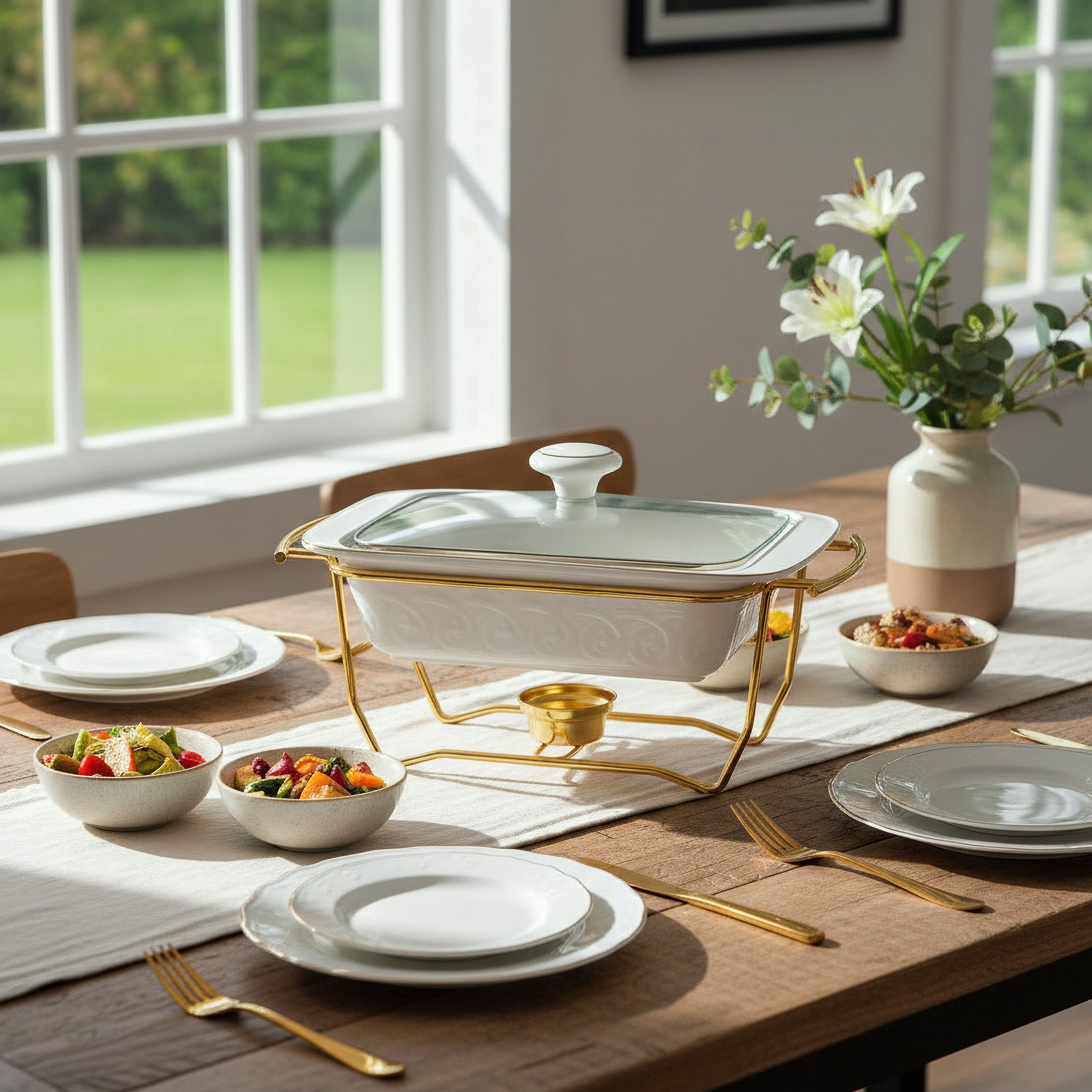 Noor Luxe Rectangular Casserole with Glass Lid and Rack - 1.1 L-hbxdecorandfurnishings-tabletop-serveware-image-4
