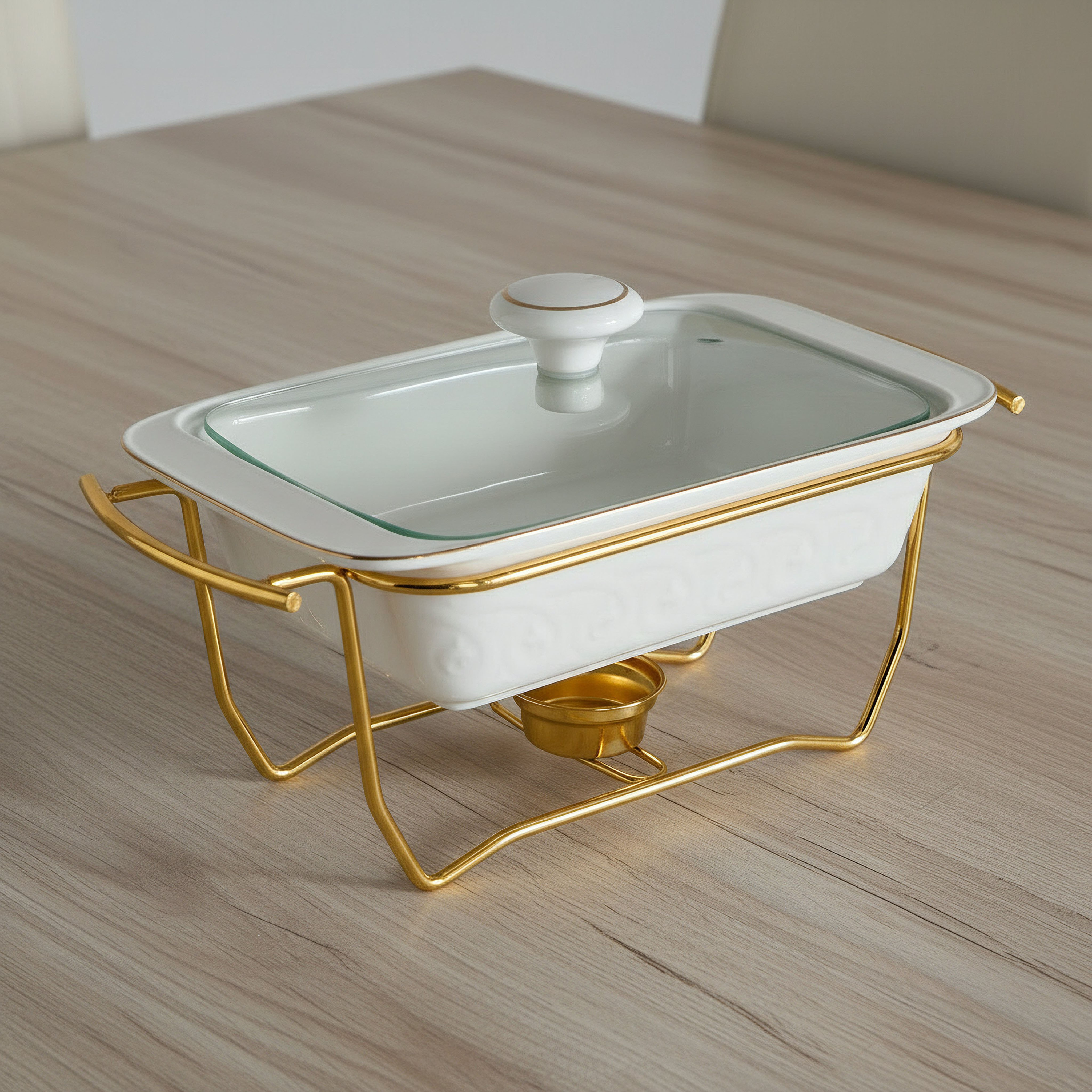 Noor Luxe Rectangular Casserole with Glass Lid and Rack - 1.1 L-hbxdecorandfurnishings-tabletop-serveware-image-1