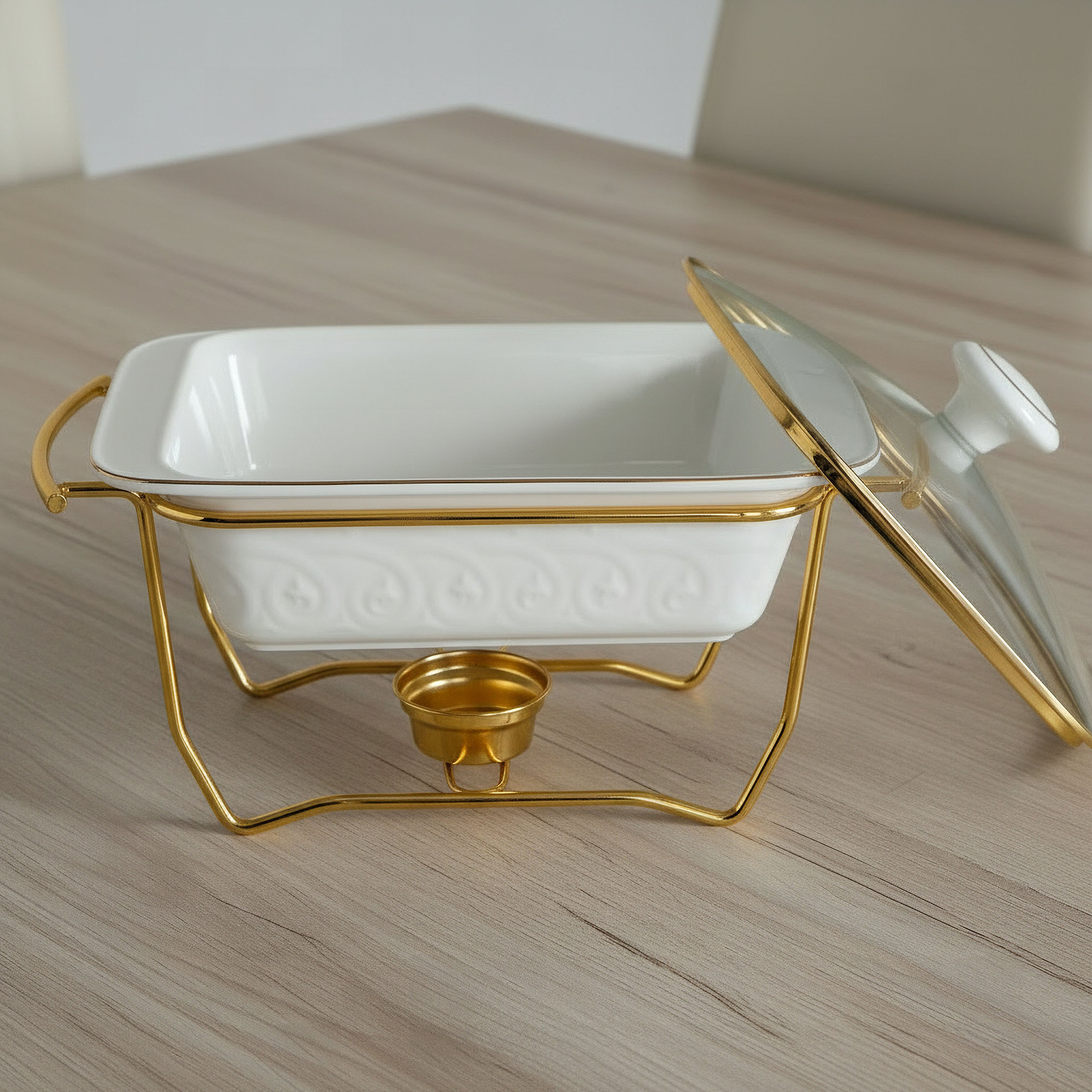 Noor Luxe Rectangular Casserole with Glass Lid and Rack - 1.1 L-hbxdecorandfurnishings-tabletop-serveware-image-2